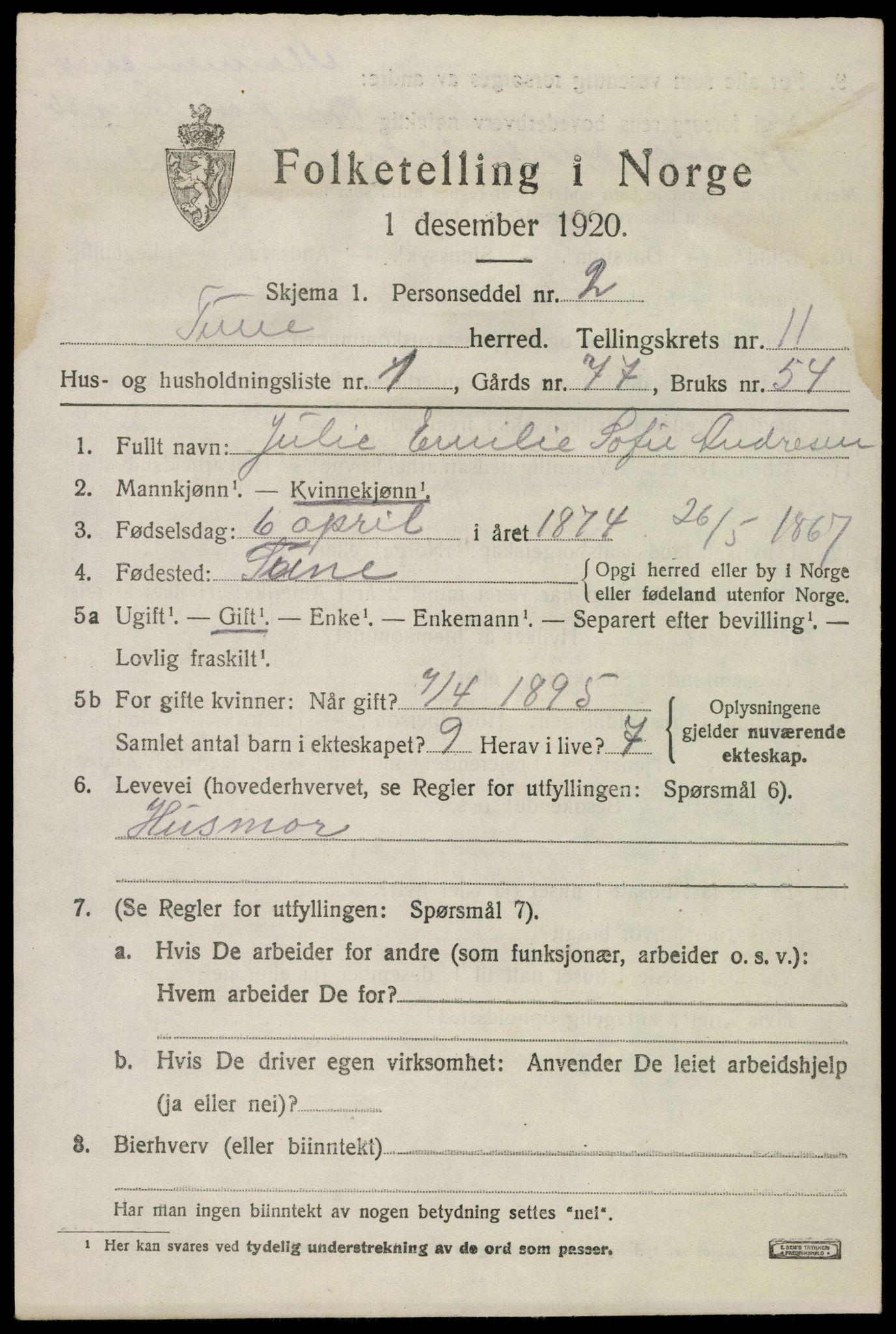 SAO, 1920 census for Tune, 1920, p. 14036