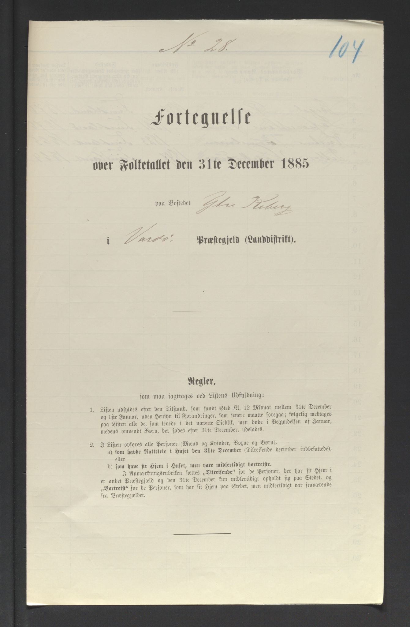 SATØ, 1885 census for 2028 Vardø, 1885, p. 104a