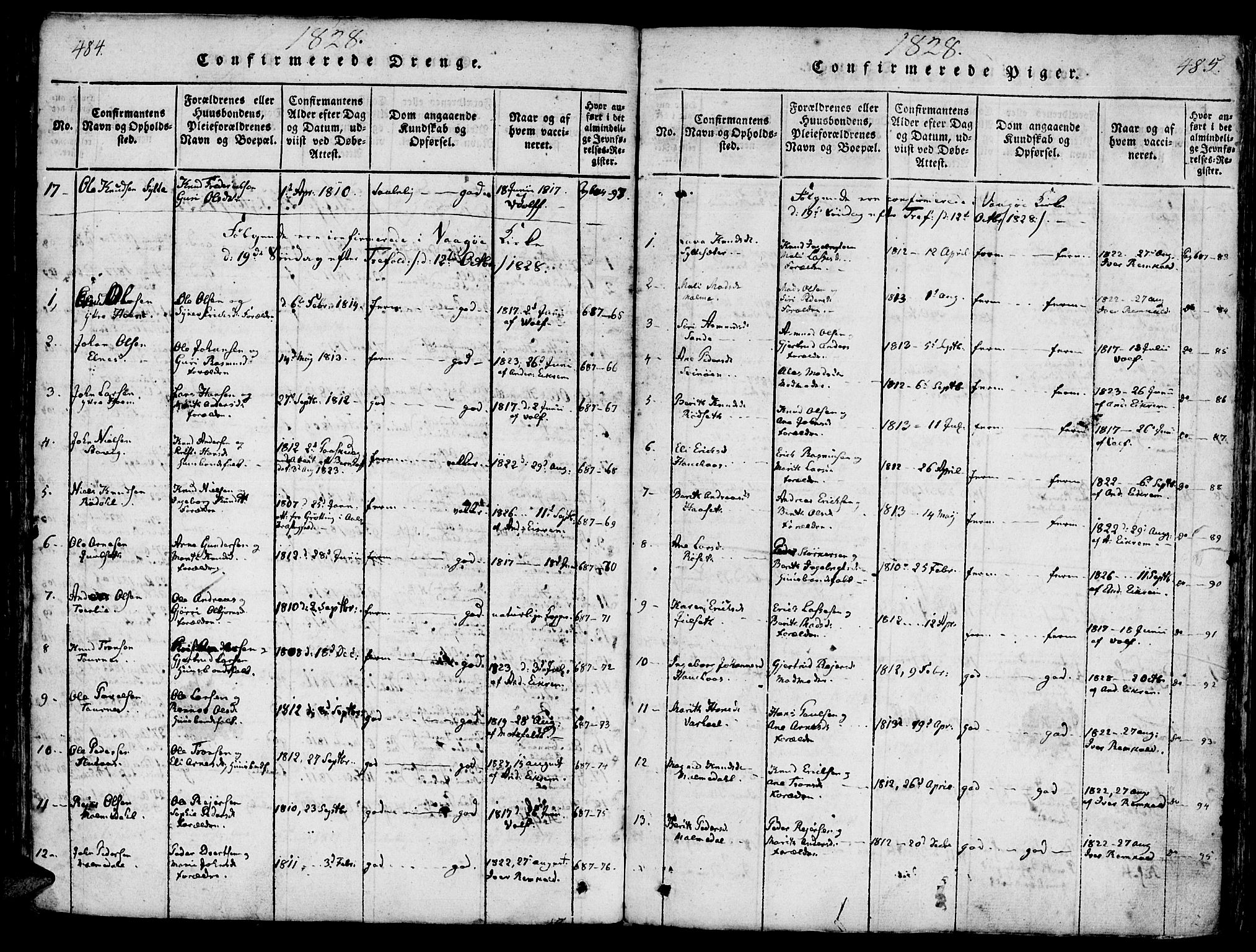 Ministerialprotokoller, klokkerbøker og fødselsregistre - Møre og Romsdal, AV/SAT-A-1454/565/L0747: Parish register (official) no. 565A01, 1817-1844, p. 484-485