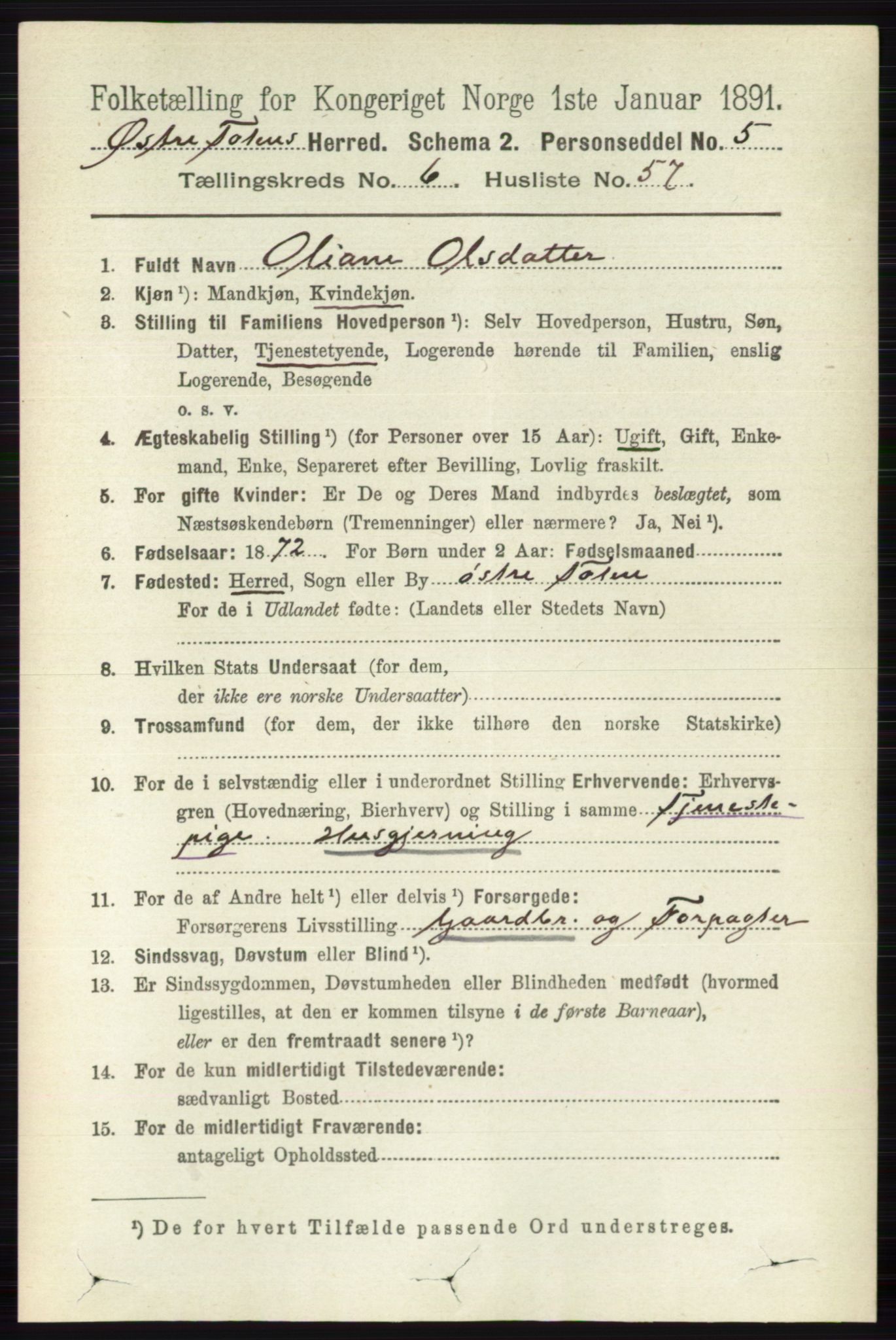 RA, 1891 census for 0528 Østre Toten, 1891, p. 4128