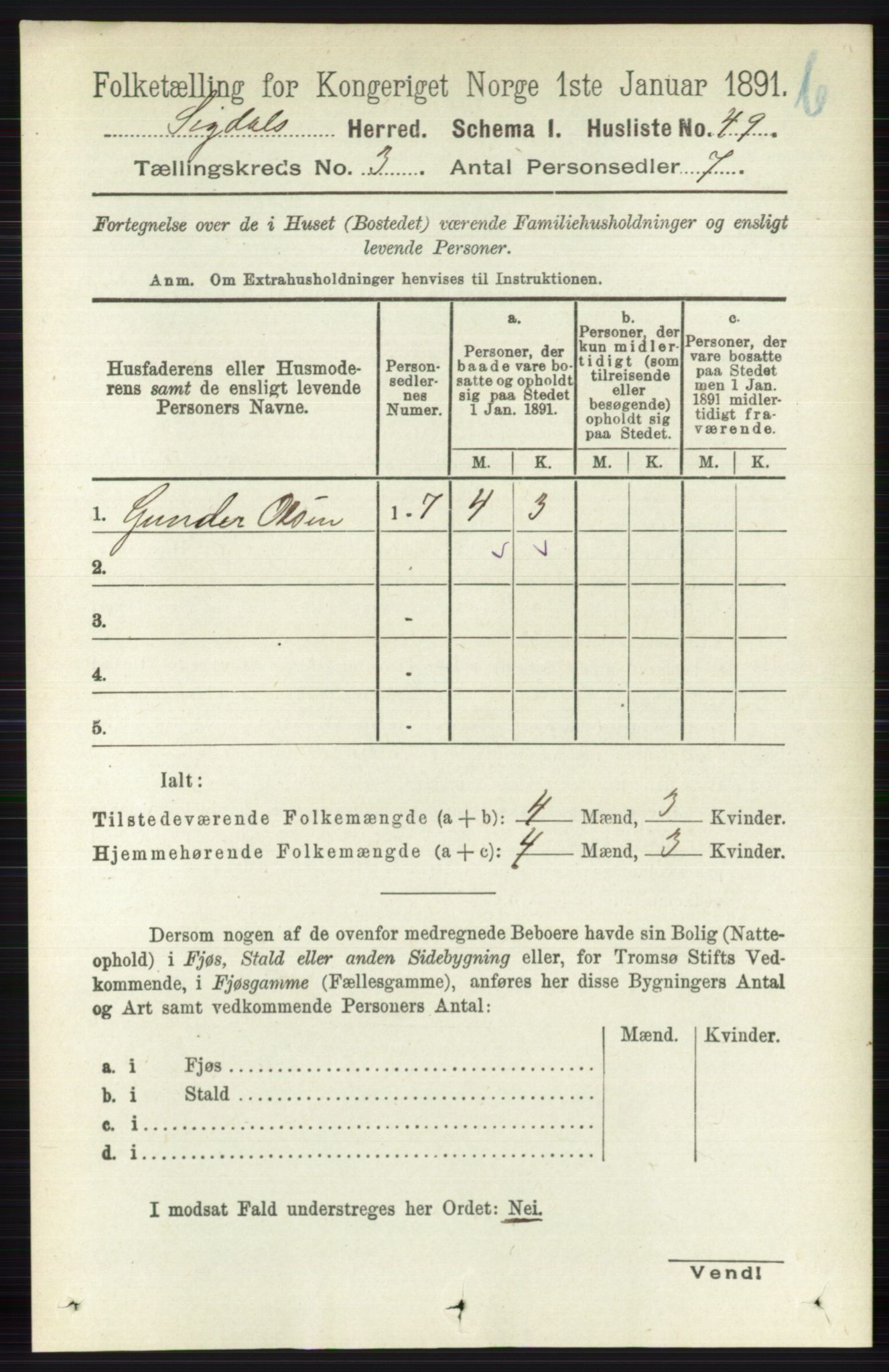 RA, 1891 census for 0621 Sigdal, 1891, p. 4295