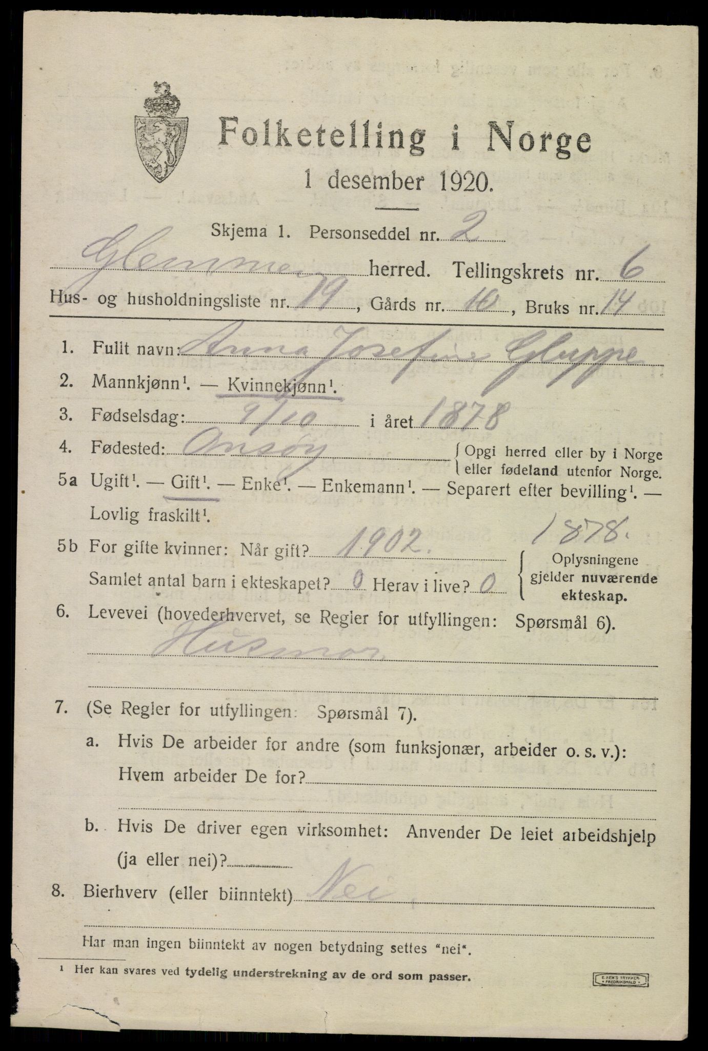 SAO, 1920 census for Glemmen, 1920, p. 21871