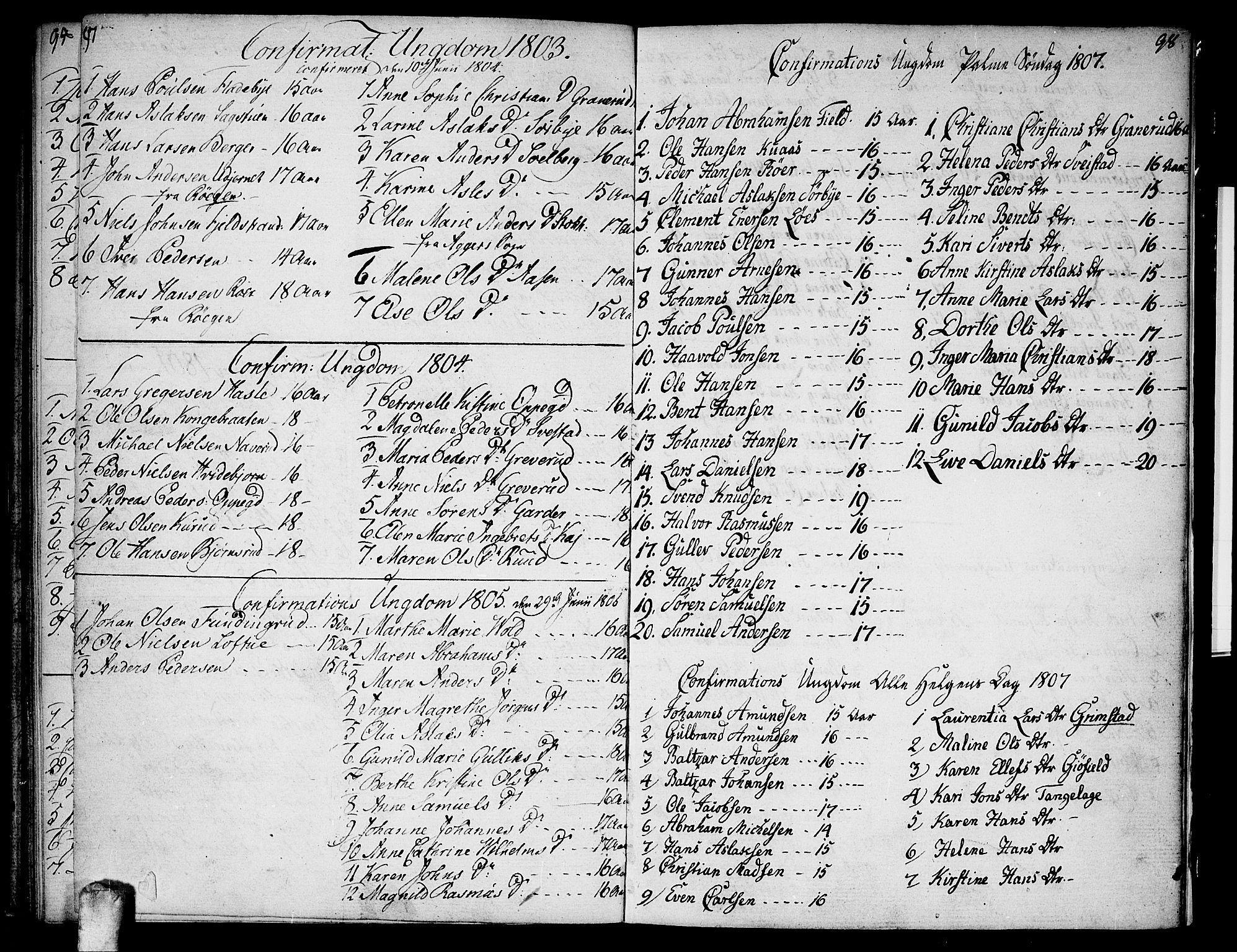 Nesodden prestekontor Kirkebøker, SAO/A-10013/F/Fa/L0005: Parish register (official) no. I 5, 1793-1814, p. 97-98