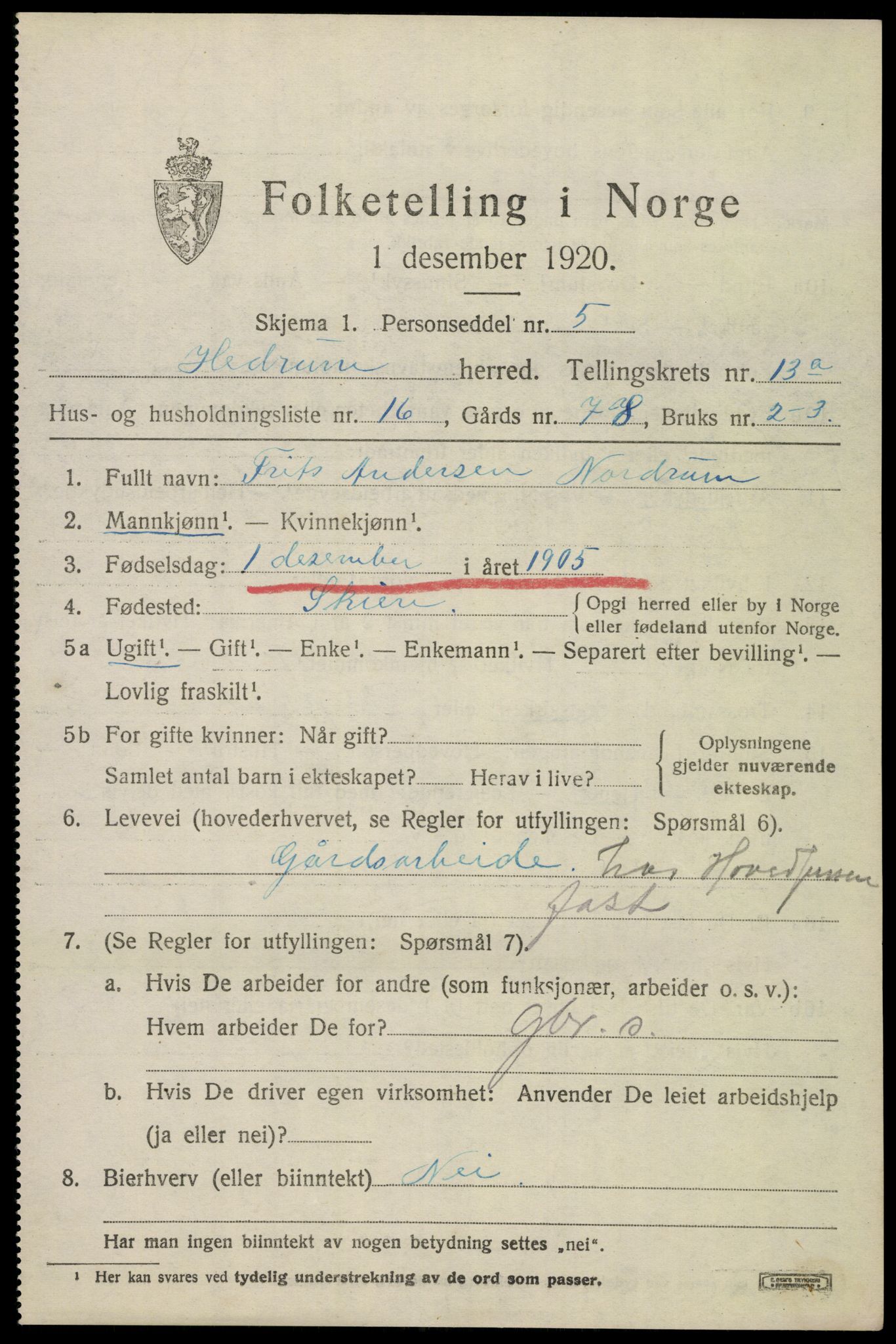 SAKO, 1920 census for Hedrum, 1920, p. 8807