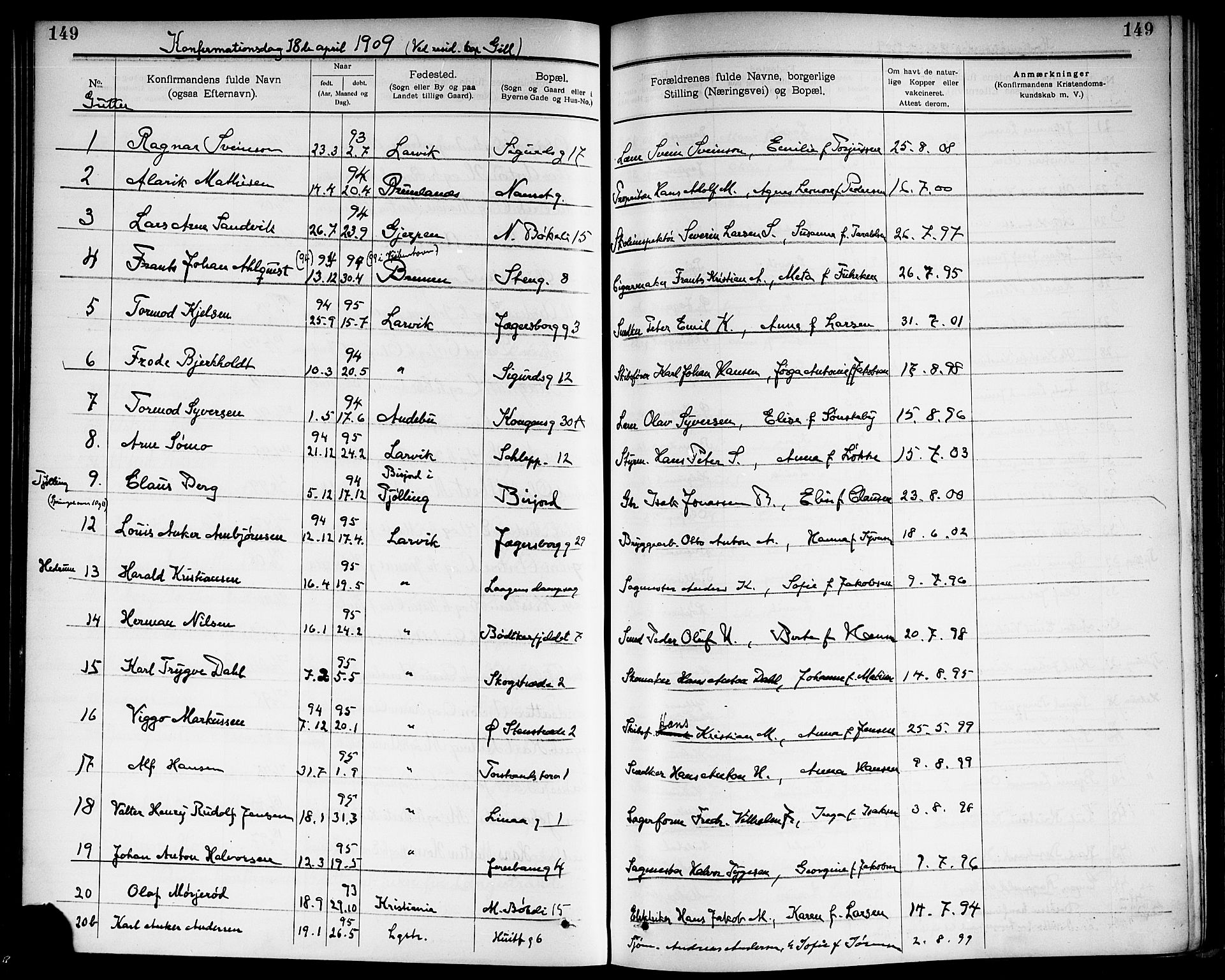Larvik kirkebøker, AV/SAKO-A-352/G/Ga/L0006: Parish register (copy) no. I 6, 1888-1917, p. 149