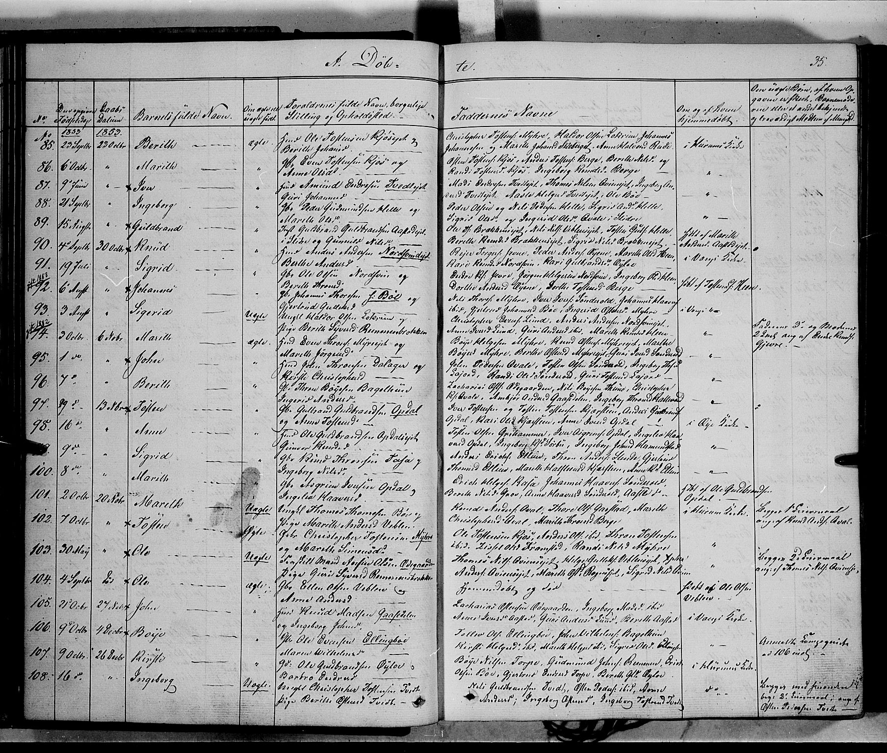 Vang prestekontor, Valdres, SAH/PREST-140/H/Ha/L0006: Parish register (official) no. 6, 1846-1864, p. 35