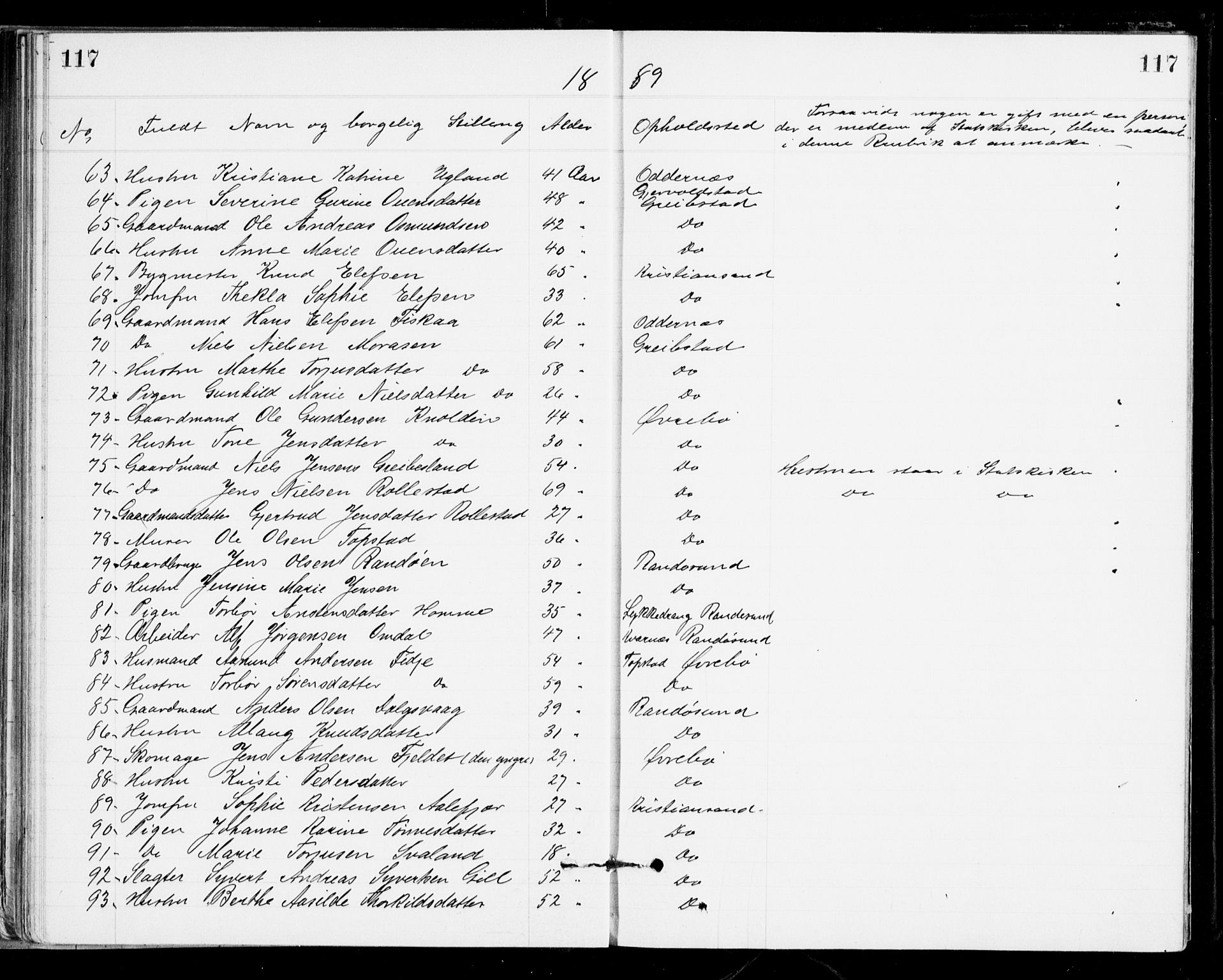 Den evangelisk-lutherske frikirke, Kristiansand, AV/SAK-1292-0017/F/Fa/L0002: Dissenter register no. F 10, 1889-1892, p. 117