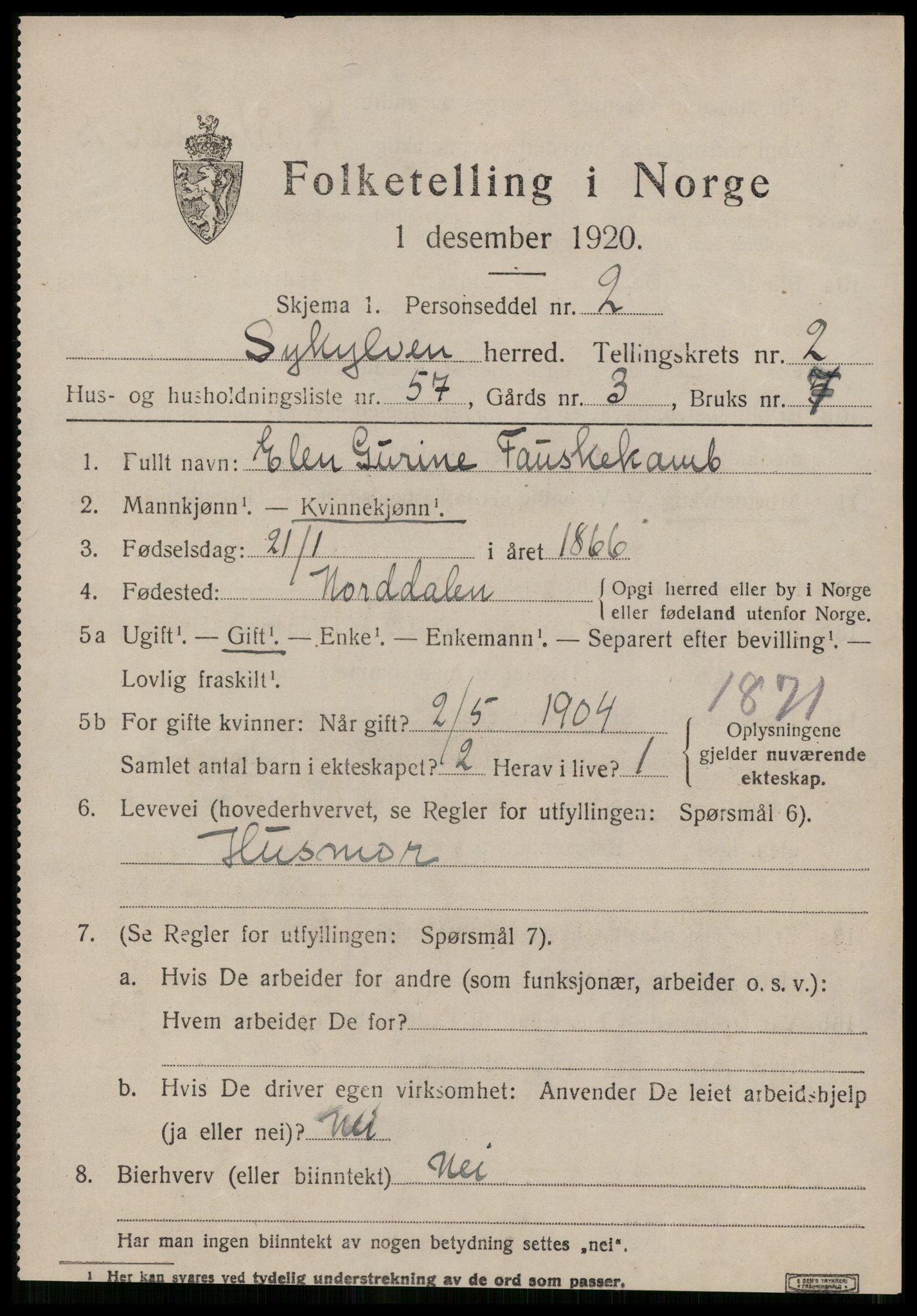 SAT, 1920 census for Sykkylven, 1920, p. 1967