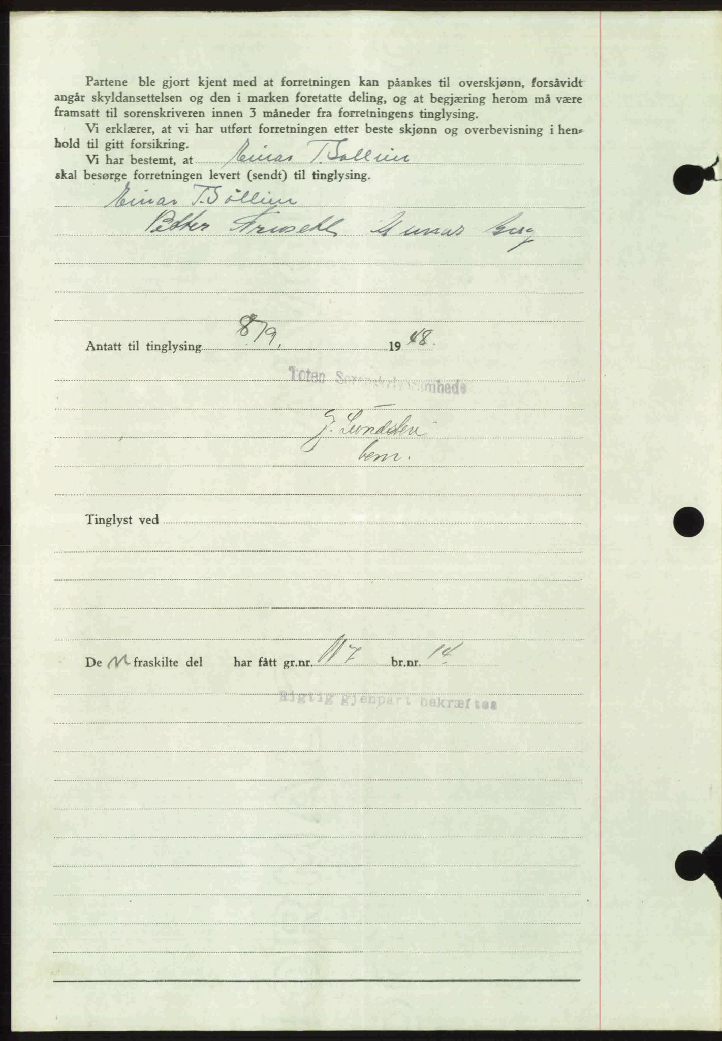 Toten tingrett, SAH/TING-006/H/Hb/Hbc/L0020: Mortgage book no. Hbc-20, 1948-1948, Diary no: : 2864/1948