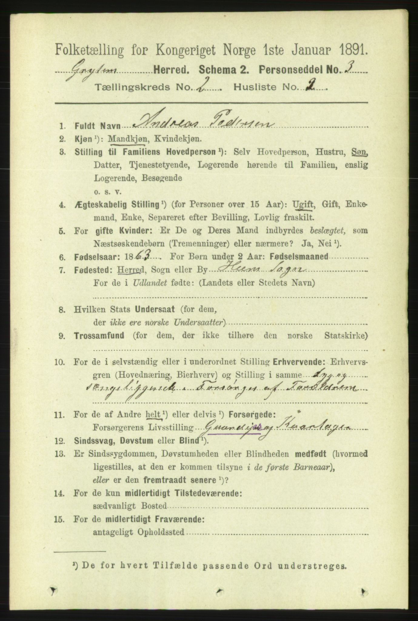 RA, 1891 census for 1539 Grytten, 1891, p. 444