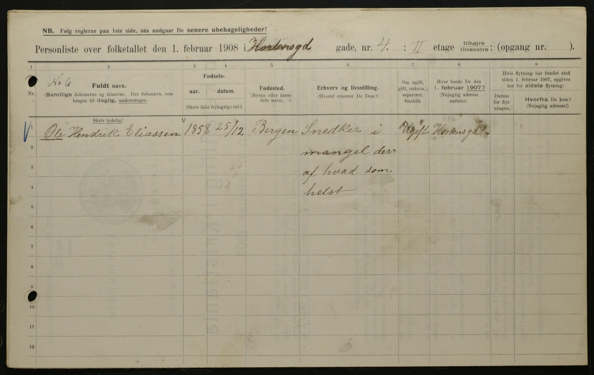 OBA, Municipal Census 1908 for Kristiania, 1908, p. 37254