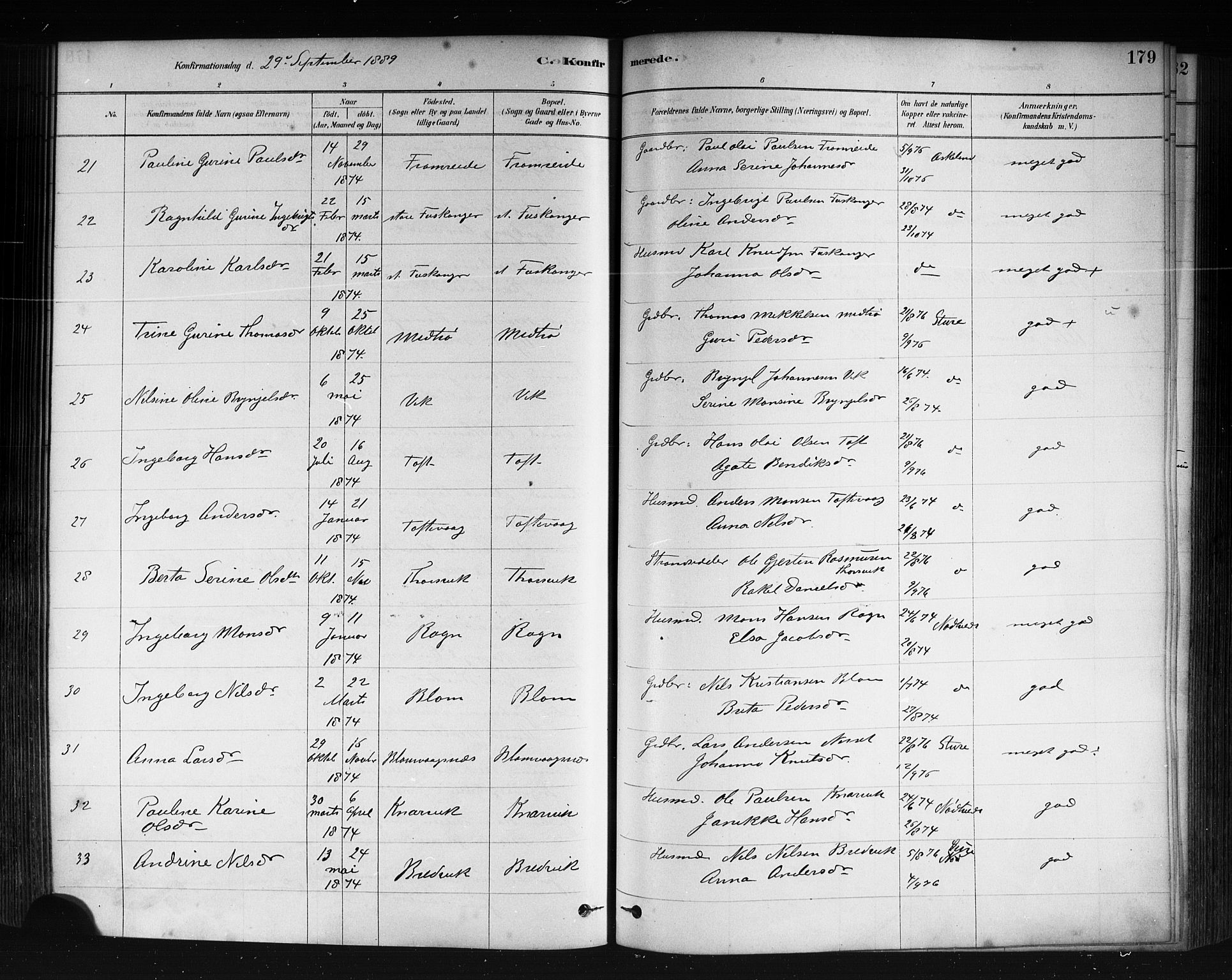 Herdla Sokneprestembete, AV/SAB-A-75701/H/Haa: Parish register (official) no. A 3, 1878-1890, p. 179