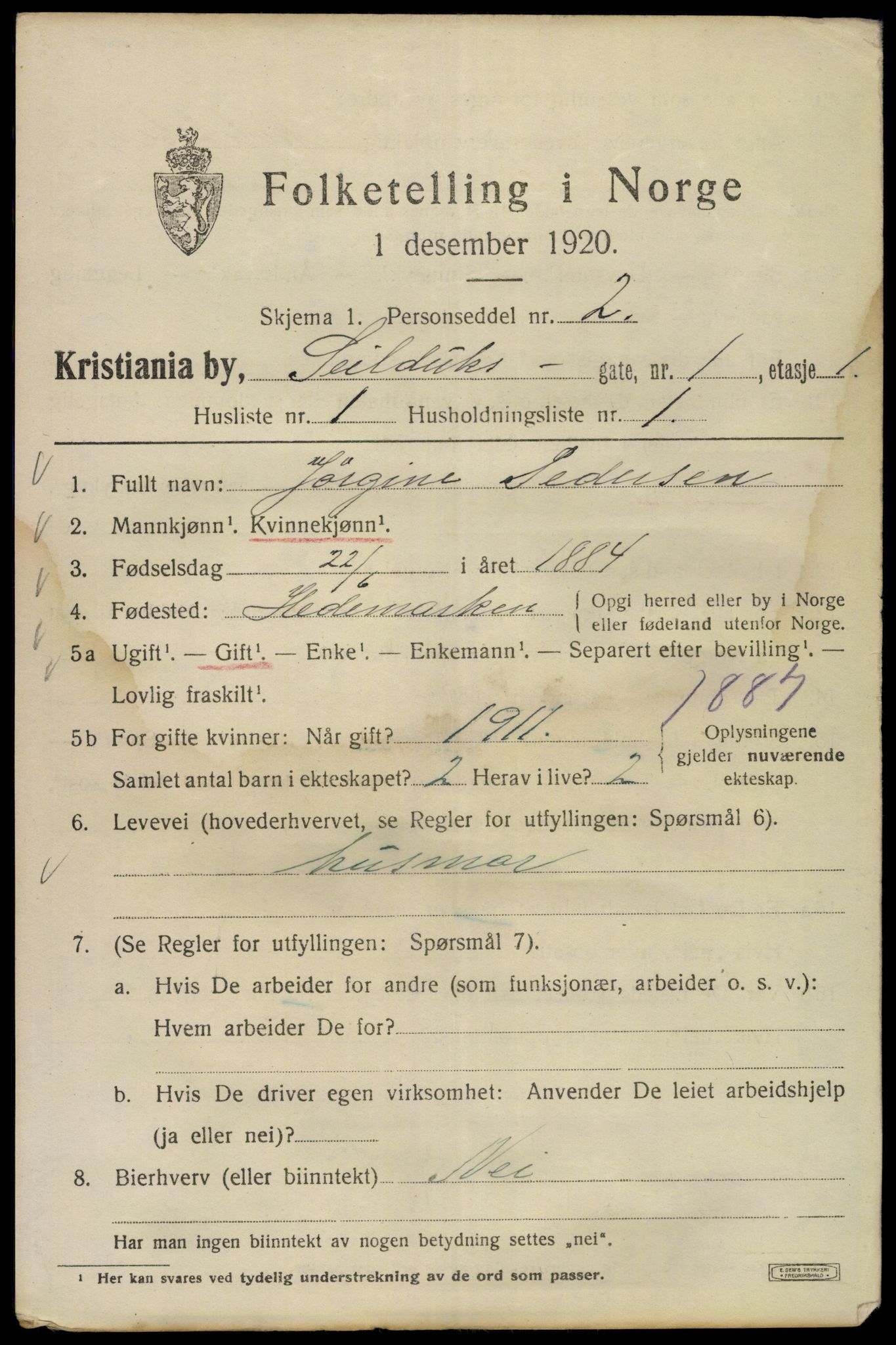 SAO, 1920 census for Kristiania, 1920, p. 505587