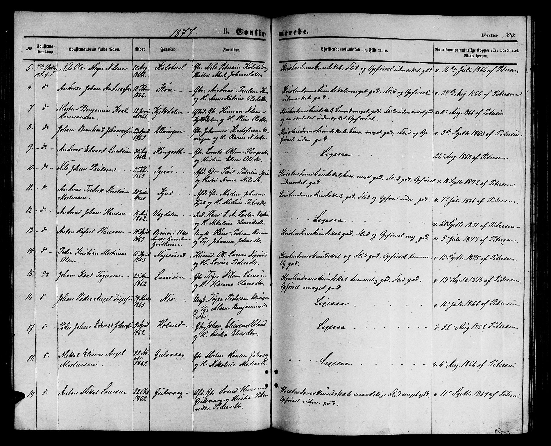 Ministerialprotokoller, klokkerbøker og fødselsregistre - Nordland, AV/SAT-A-1459/816/L0252: Parish register (copy) no. 816C02, 1871-1885, p. 109