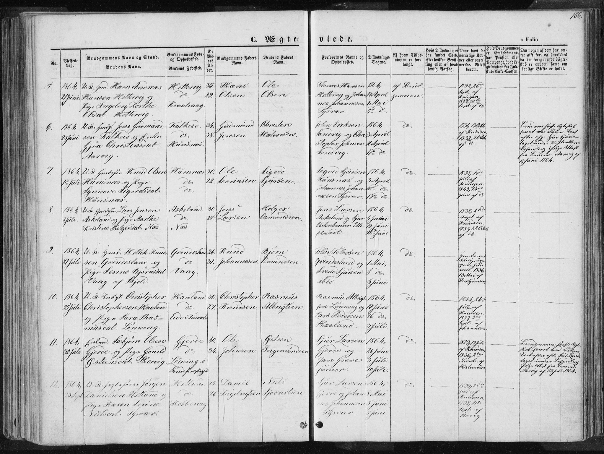 Tysvær sokneprestkontor, SAST/A -101864/H/Ha/Haa/L0003: Parish register (official) no. A 3, 1856-1865, p. 166