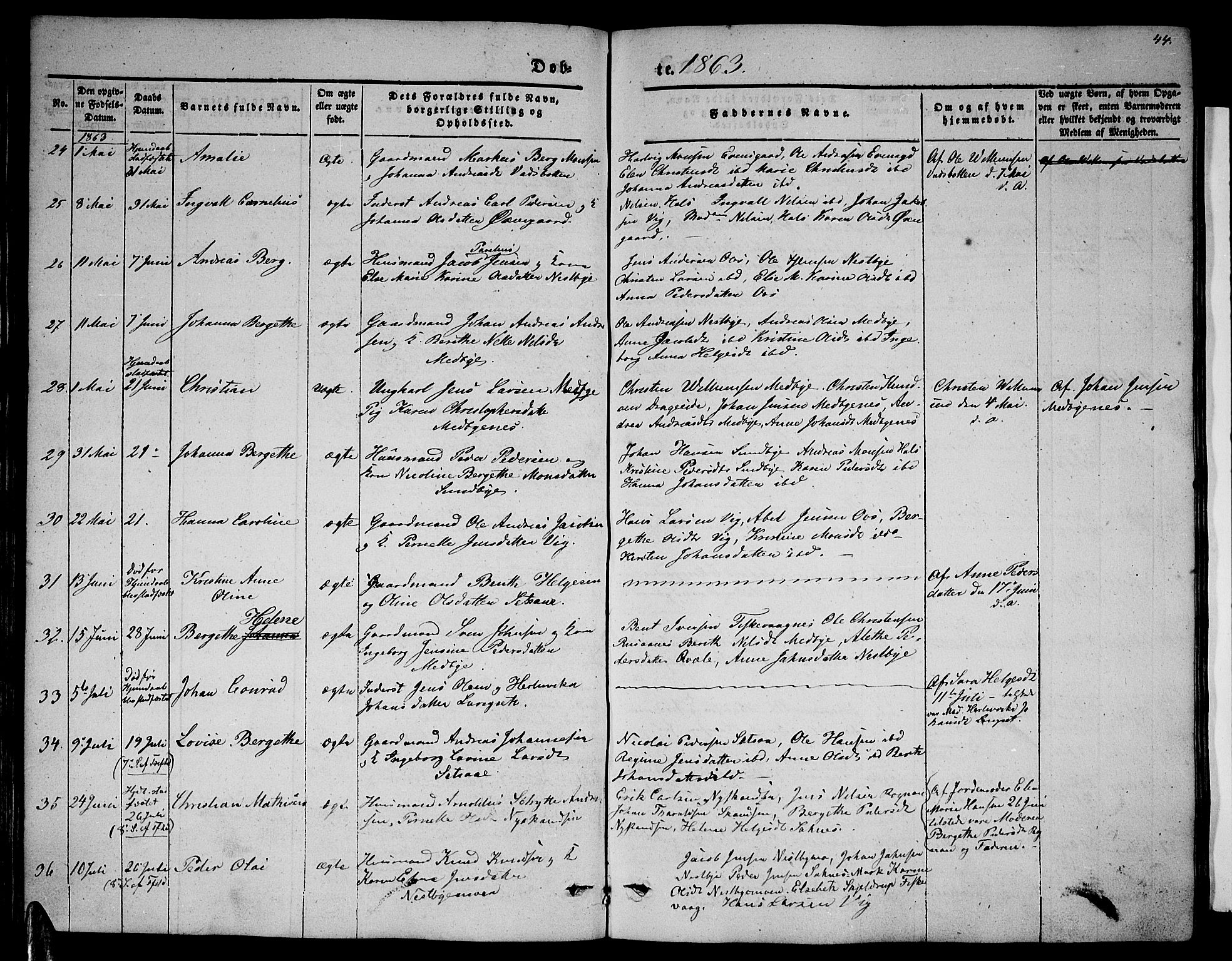 Ministerialprotokoller, klokkerbøker og fødselsregistre - Nordland, AV/SAT-A-1459/847/L0678: Parish register (copy) no. 847C06, 1854-1870, p. 44