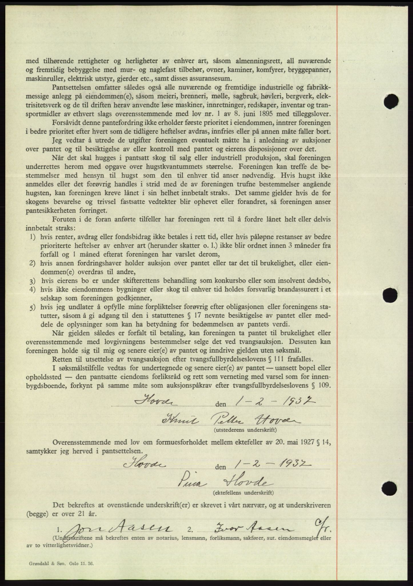 Søre Sunnmøre sorenskriveri, AV/SAT-A-4122/1/2/2C/L0062: Mortgage book no. 56, 1936-1937, Diary no: : 171/1937