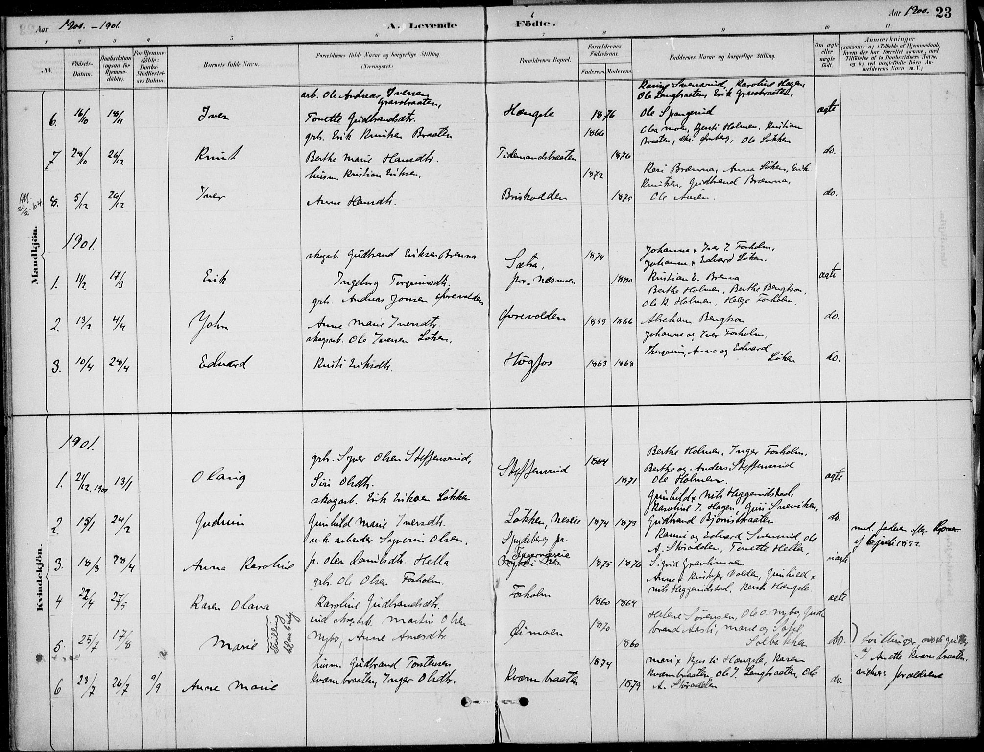 Ådal kirkebøker, AV/SAKO-A-248/F/Fa/L0004: Parish register (official) no. I 4, 1884-1904, p. 23