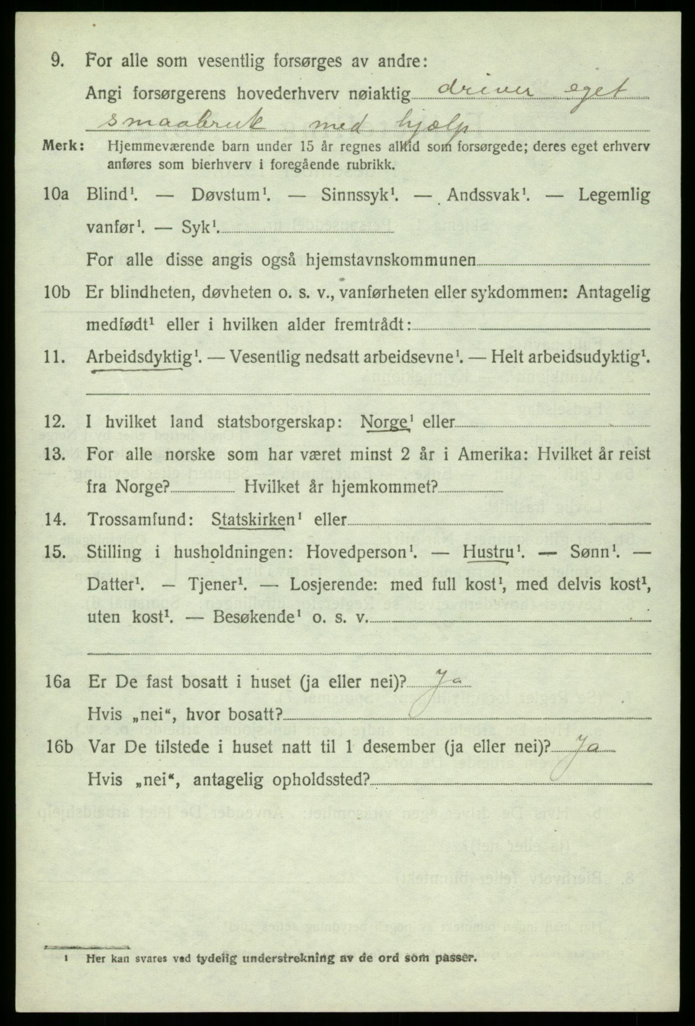 SAB, 1920 census for Sund, 1920, p. 1200