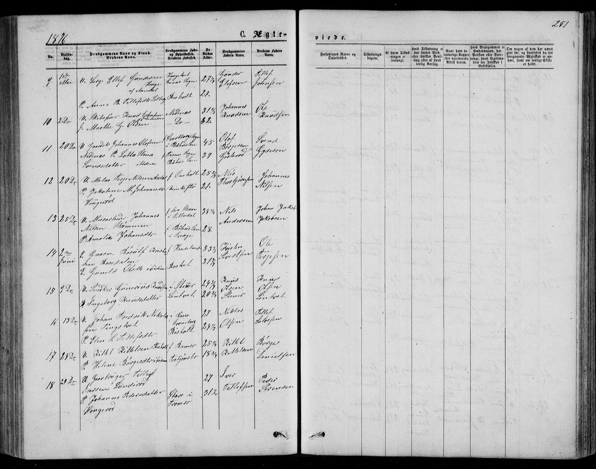 Øyestad sokneprestkontor, AV/SAK-1111-0049/F/Fb/L0008: Parish register (copy) no. B 8, 1872-1886, p. 251