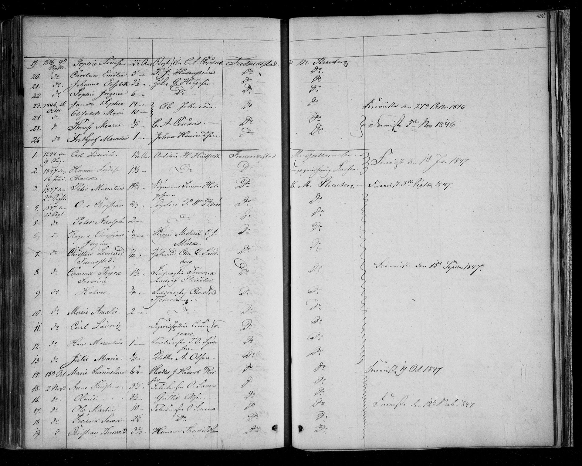 Fredrikstad prestekontor Kirkebøker, SAO/A-11082/F/Fa/L0005: Parish register (official) no. 5, 1835-1856, p. 405