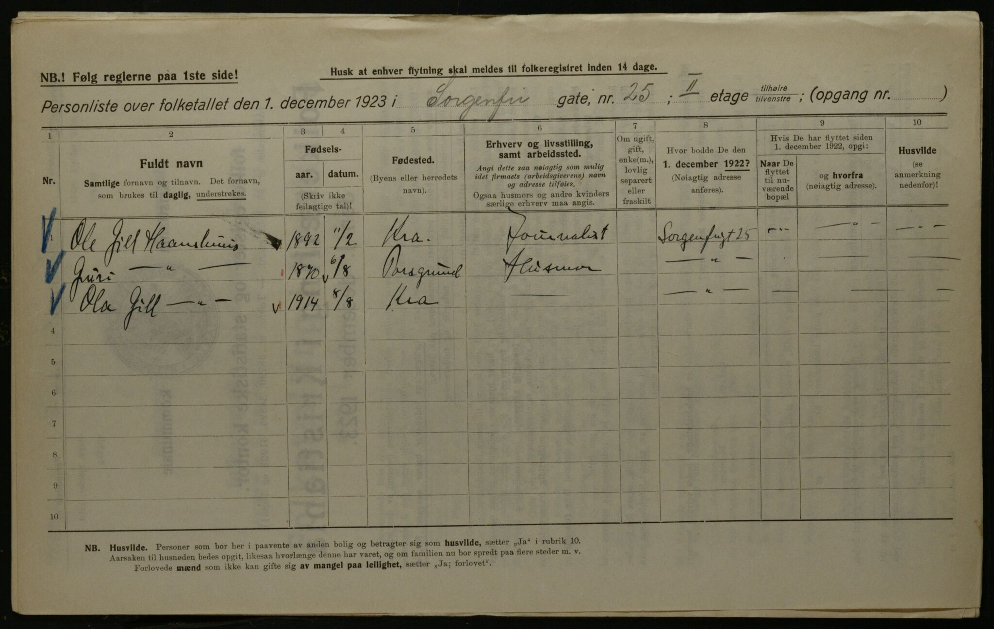 OBA, Municipal Census 1923 for Kristiania, 1923, p. 110505