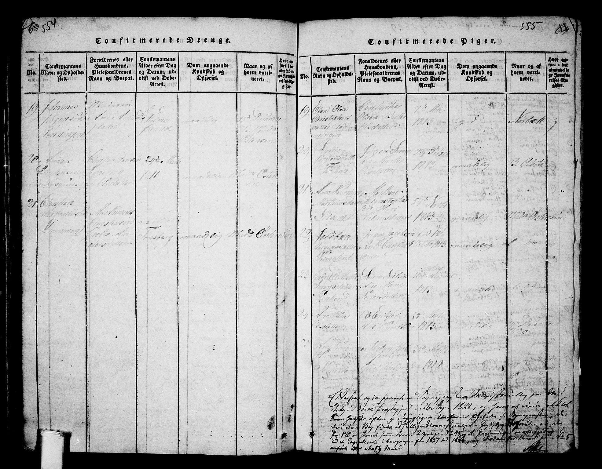 Borre kirkebøker, SAKO/A-338/G/Ga/L0001: Parish register (copy) no. I 1, 1815-1851, p. 554-555