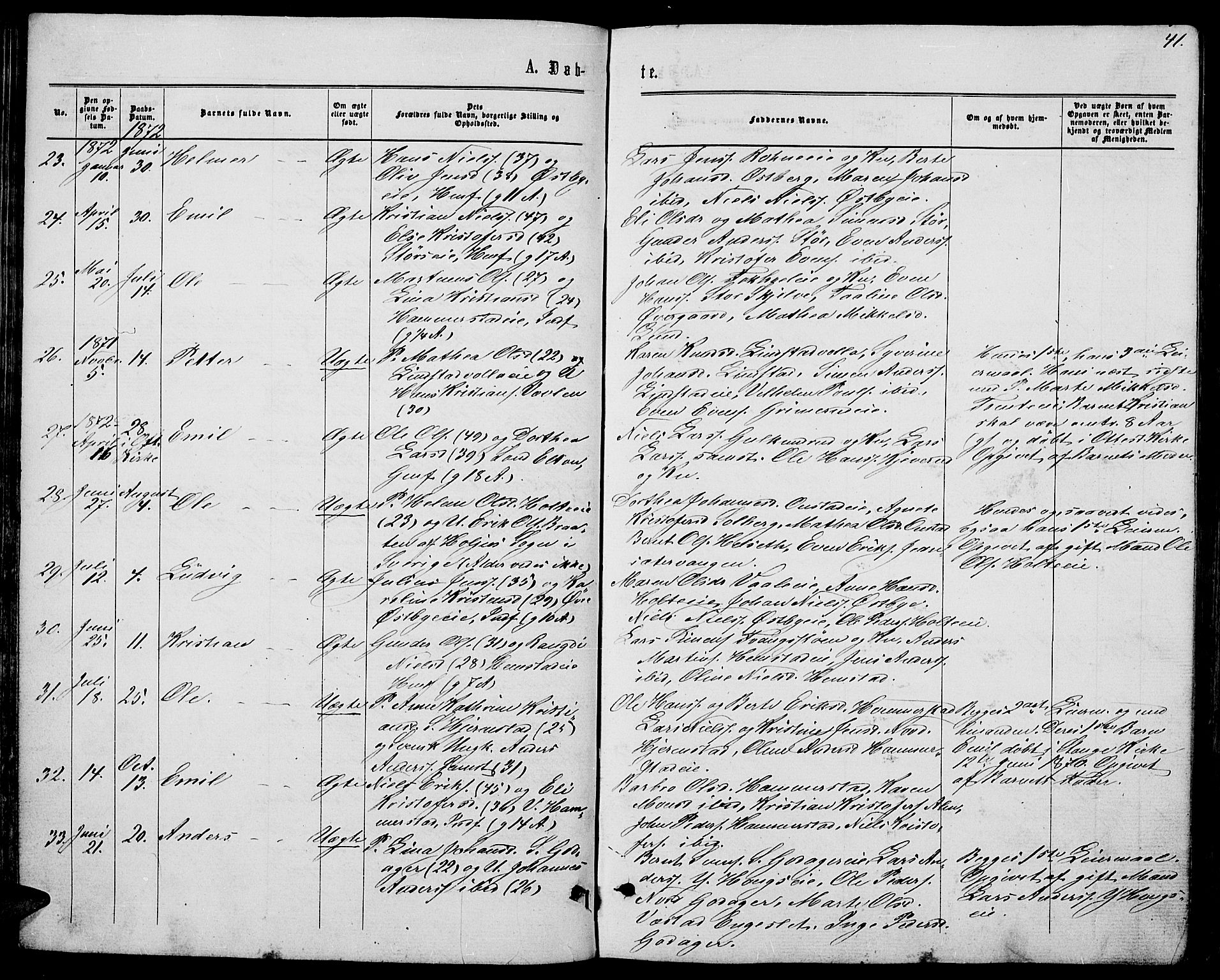 Stange prestekontor, AV/SAH-PREST-002/L/L0006: Parish register (copy) no. 6, 1864-1882, p. 41