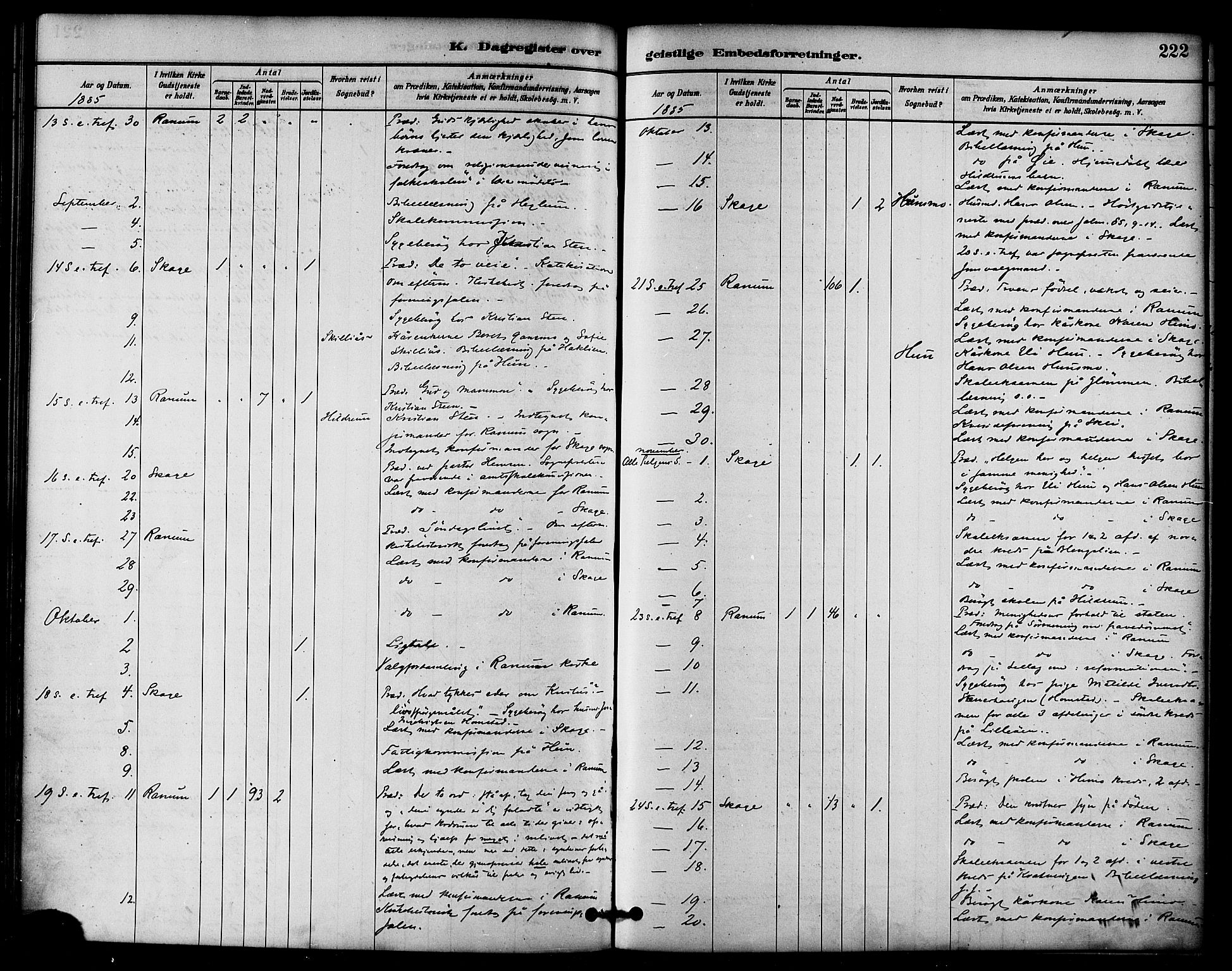 Ministerialprotokoller, klokkerbøker og fødselsregistre - Nord-Trøndelag, AV/SAT-A-1458/764/L0555: Parish register (official) no. 764A10, 1881-1896, p. 222