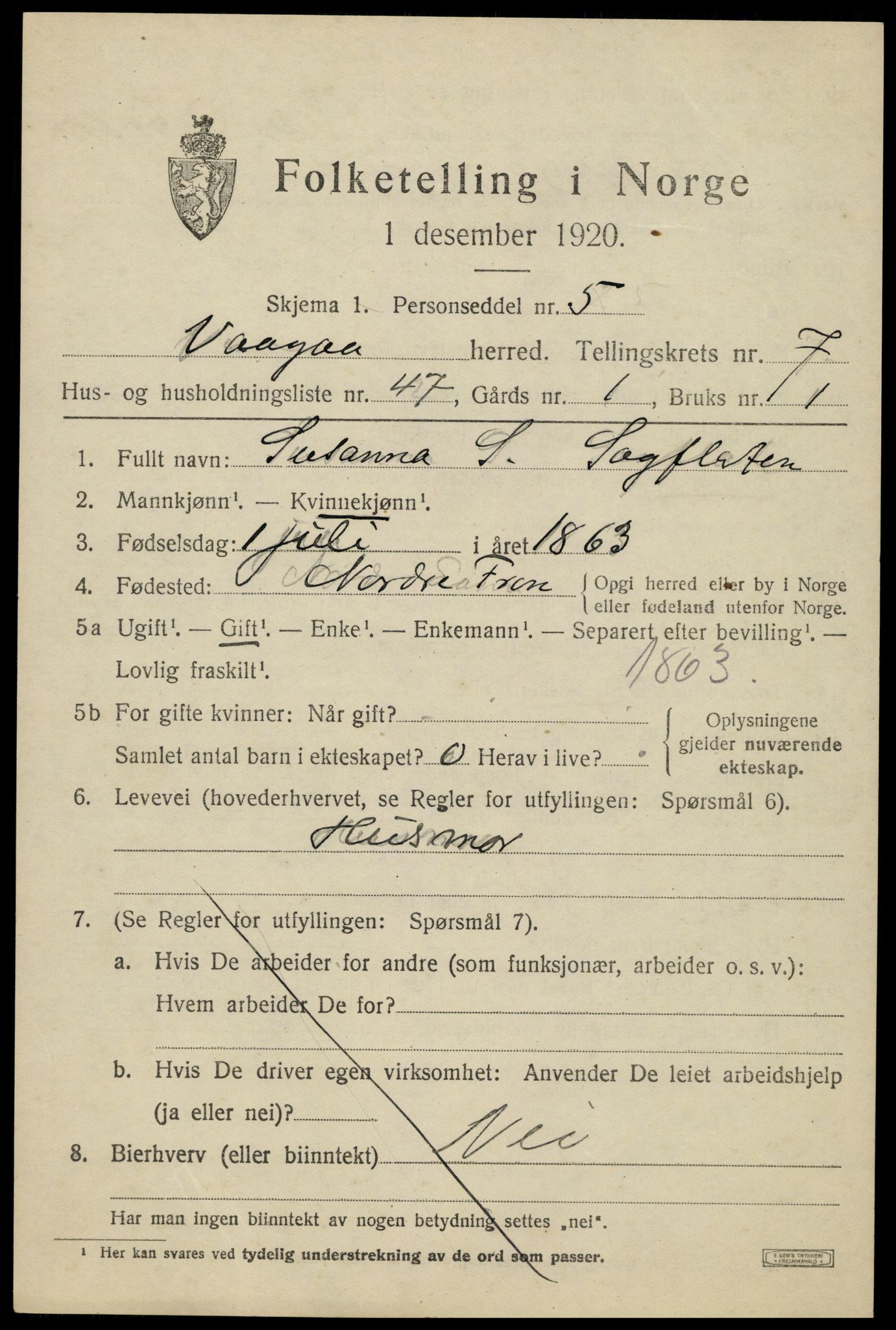 SAH, 1920 census for Vågå, 1920, p. 5978