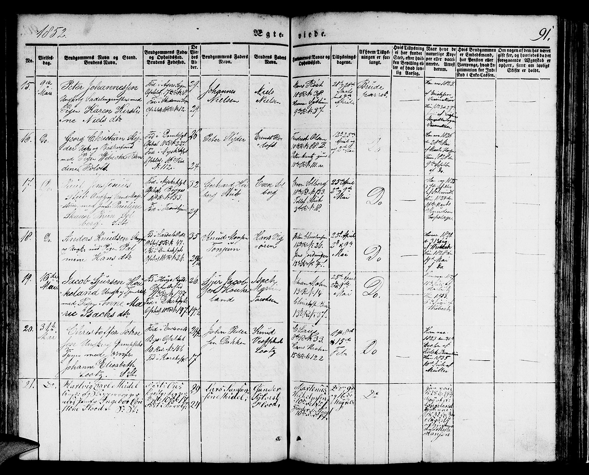 Domkirken sokneprestembete, AV/SAB-A-74801/H/Hab/L0029: Parish register (copy) no. D 1, 1839-1857, p. 91