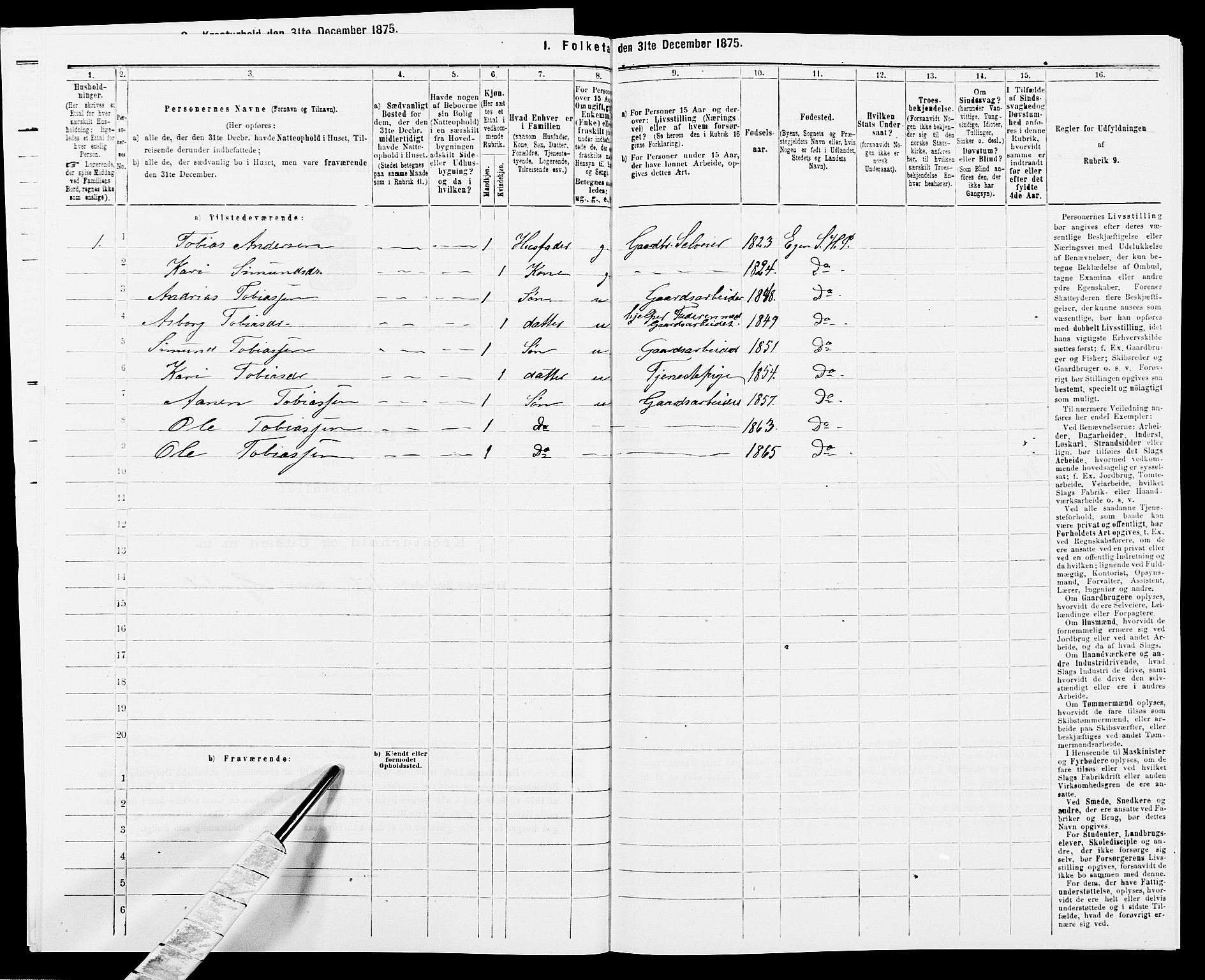 SAK, 1875 census for 1034P Hægebostad, 1875, p. 493