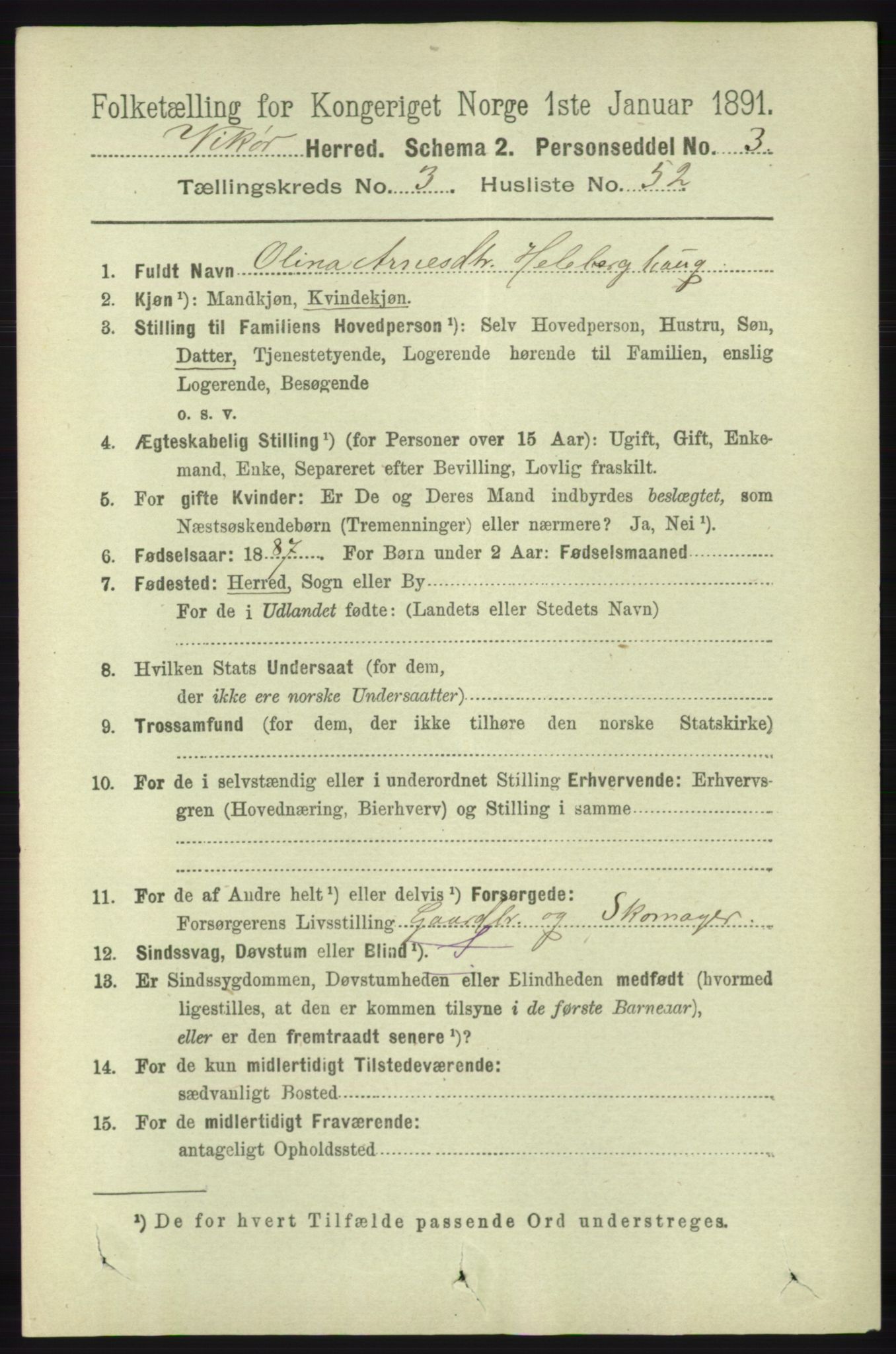 RA, 1891 census for 1238 Vikør, 1891, p. 1031