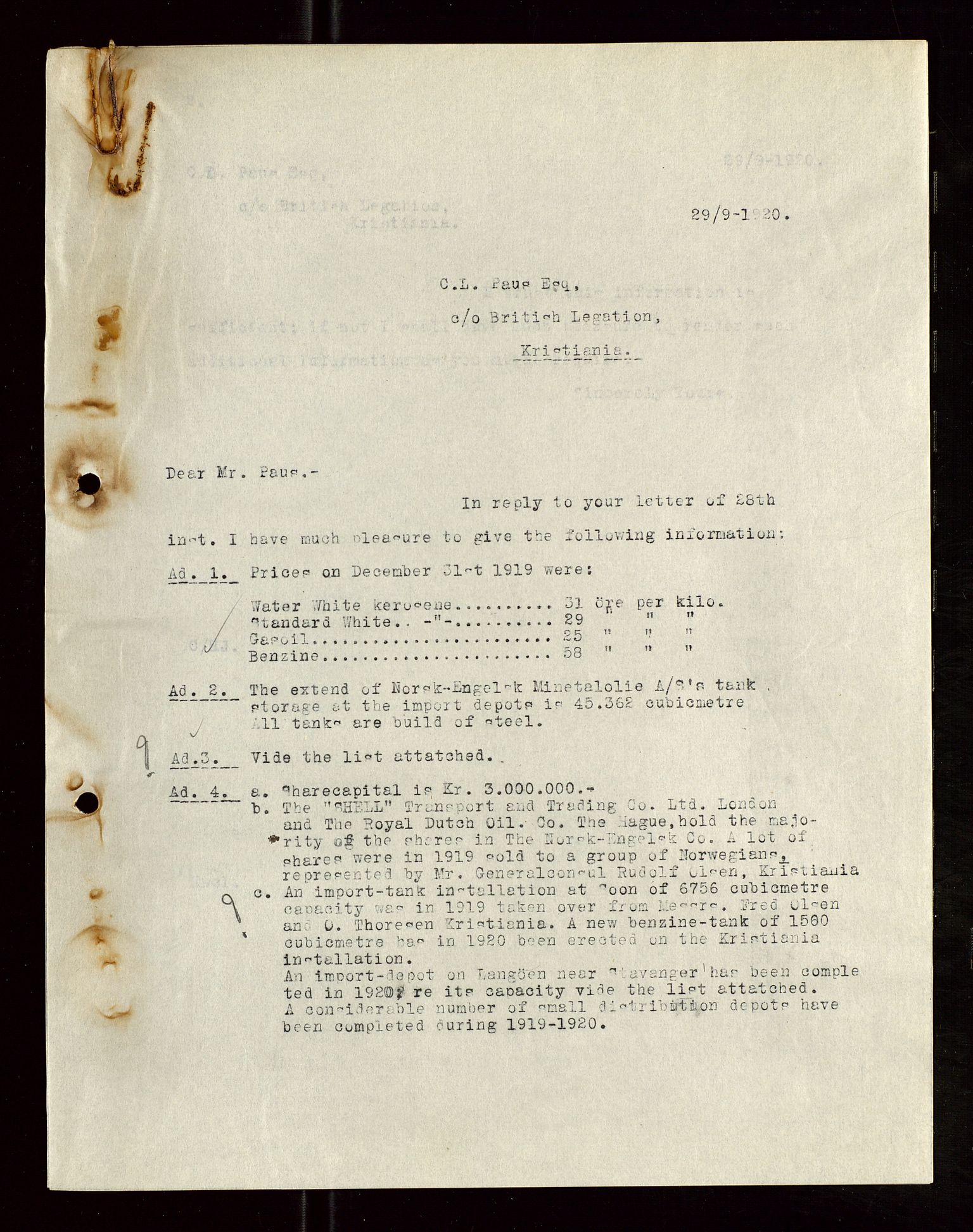 Pa 1521 - A/S Norske Shell, SAST/A-101915/E/Ea/Eaa/L0008: Sjefskorrespondanse, 1920, p. 18