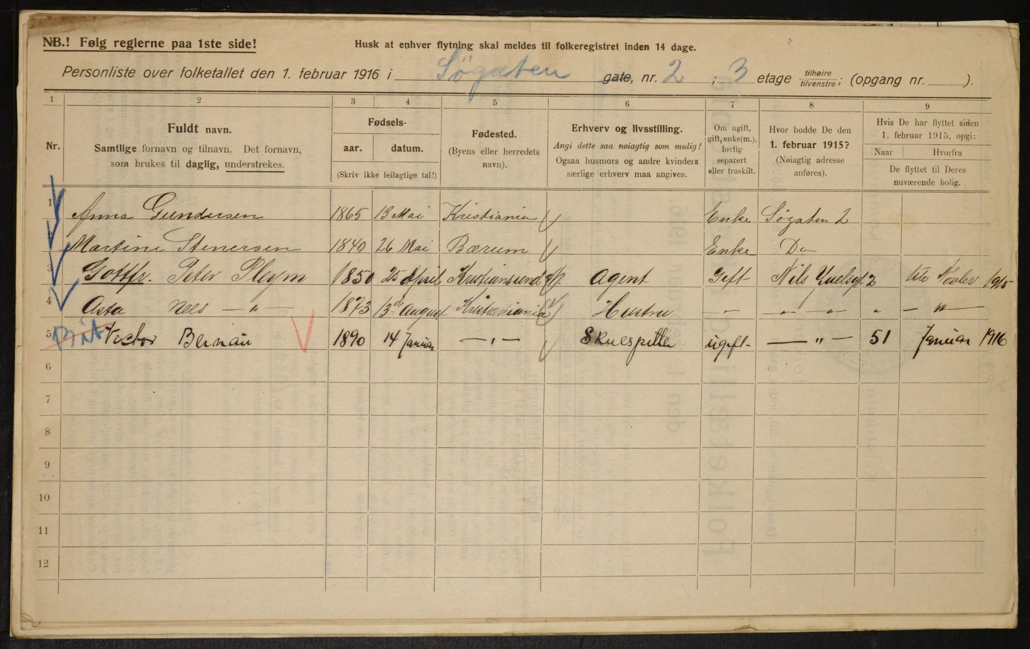 OBA, Municipal Census 1916 for Kristiania, 1916, p. 97543