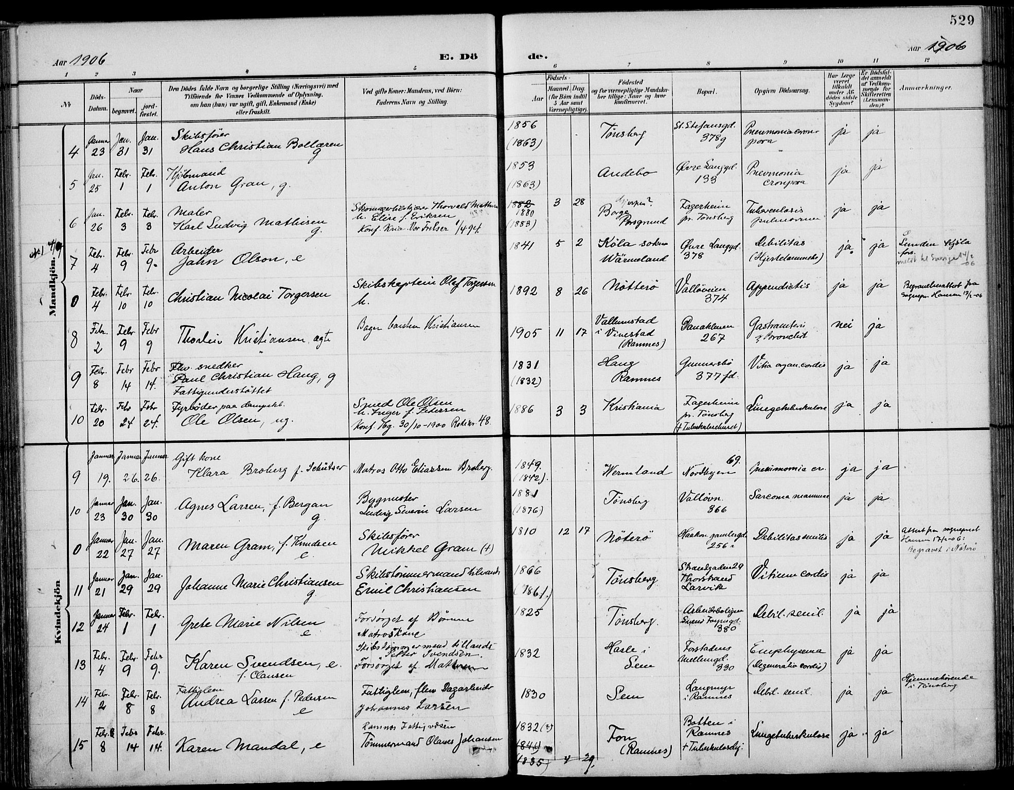 Tønsberg kirkebøker, AV/SAKO-A-330/F/Fa/L0013: Parish register (official) no. I 13, 1900-1913, p. 529