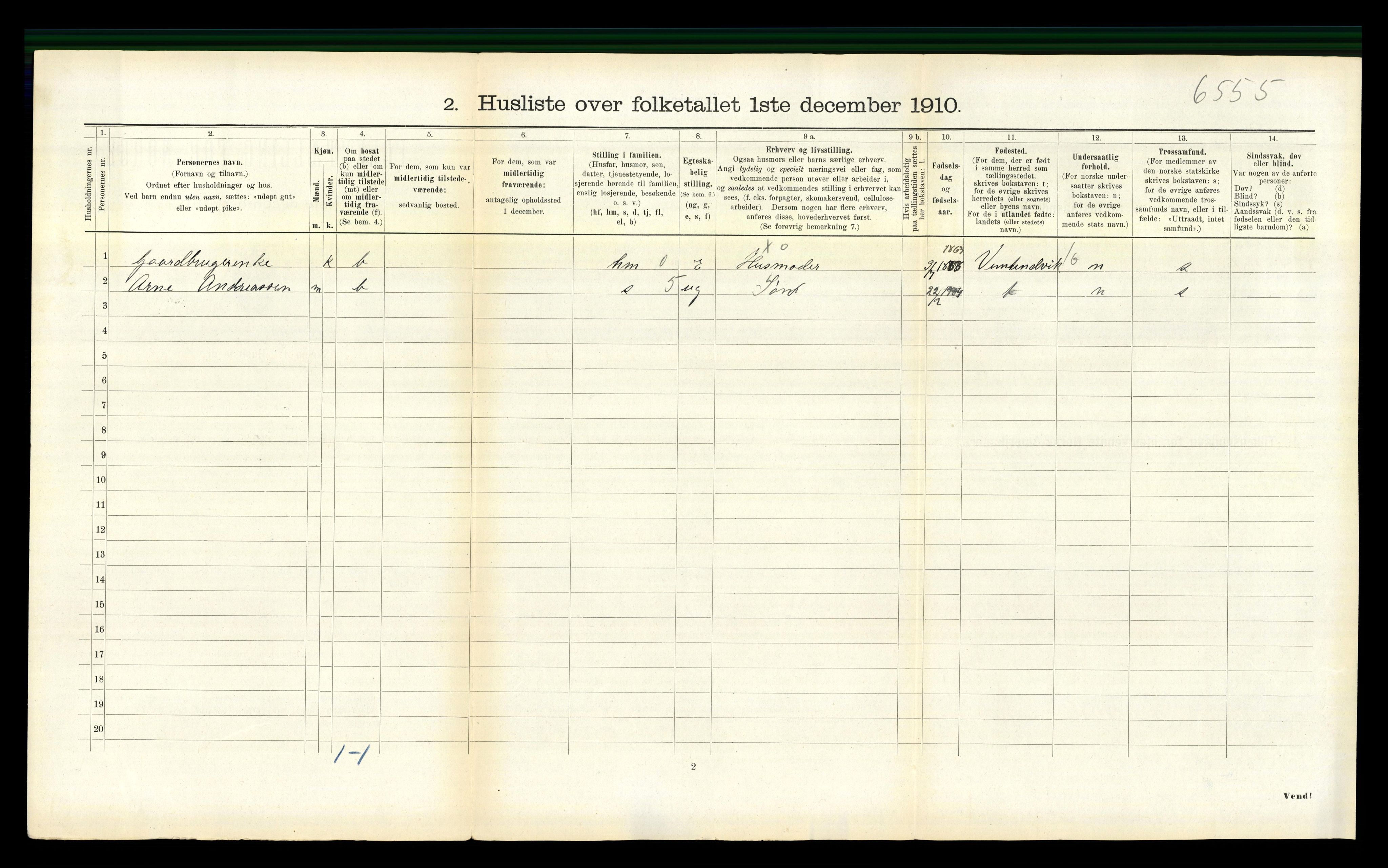 RA, 1910 census for Fosnes, 1910, p. 140