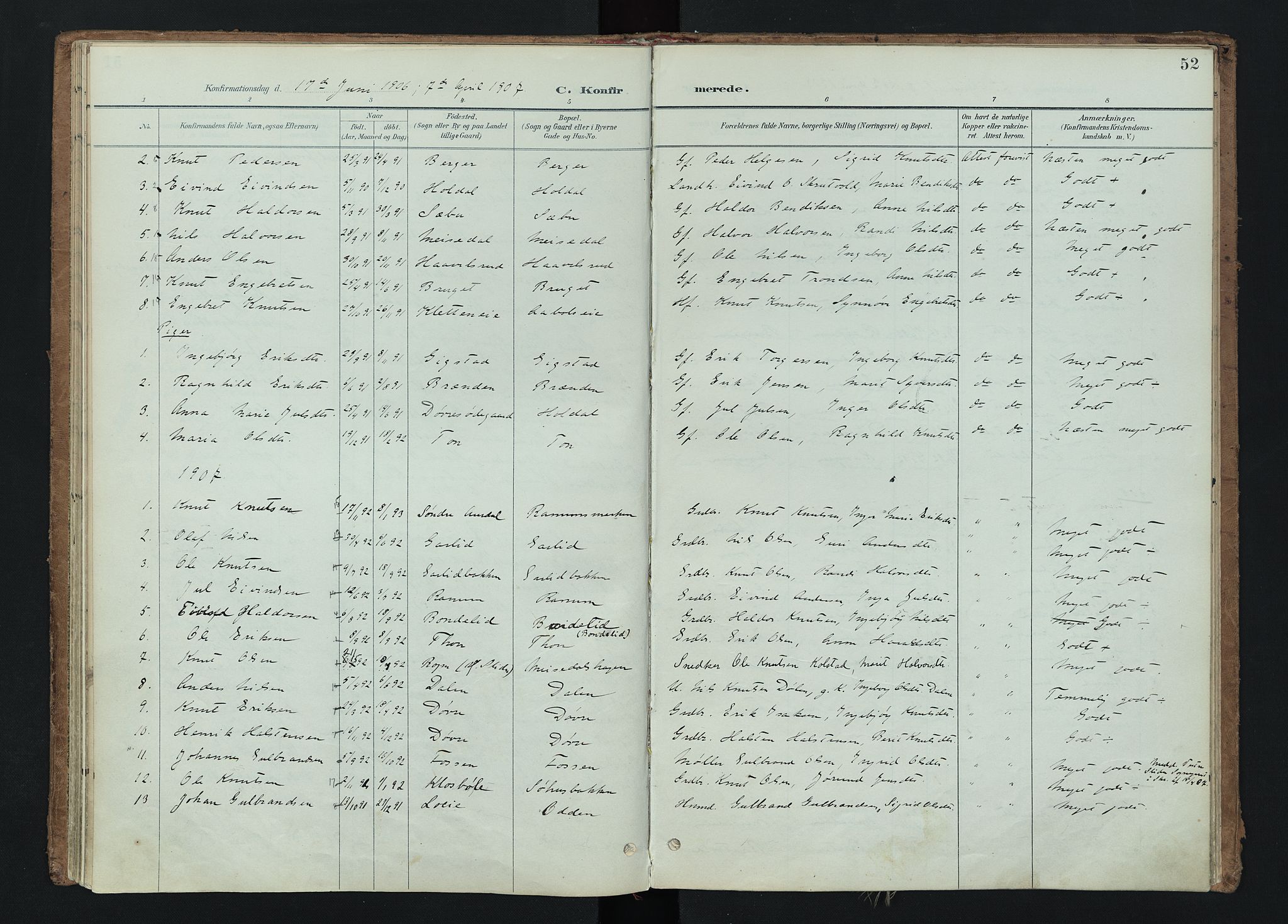 Nord-Aurdal prestekontor, SAH/PREST-132/H/Ha/Haa/L0015: Parish register (official) no. 15, 1896-1914, p. 52
