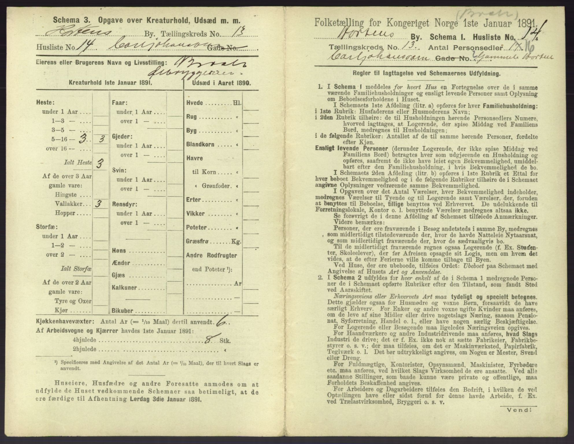 RA, 1891 census for 0703 Horten, 1891, p. 1511