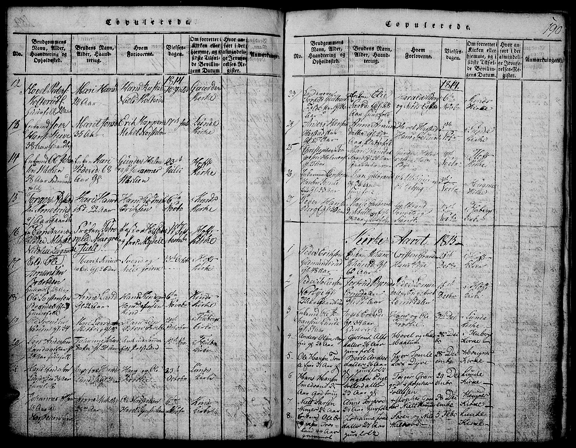 Land prestekontor, SAH/PREST-120/H/Ha/Hab/L0001: Parish register (copy) no. 1, 1814-1833, p. 190