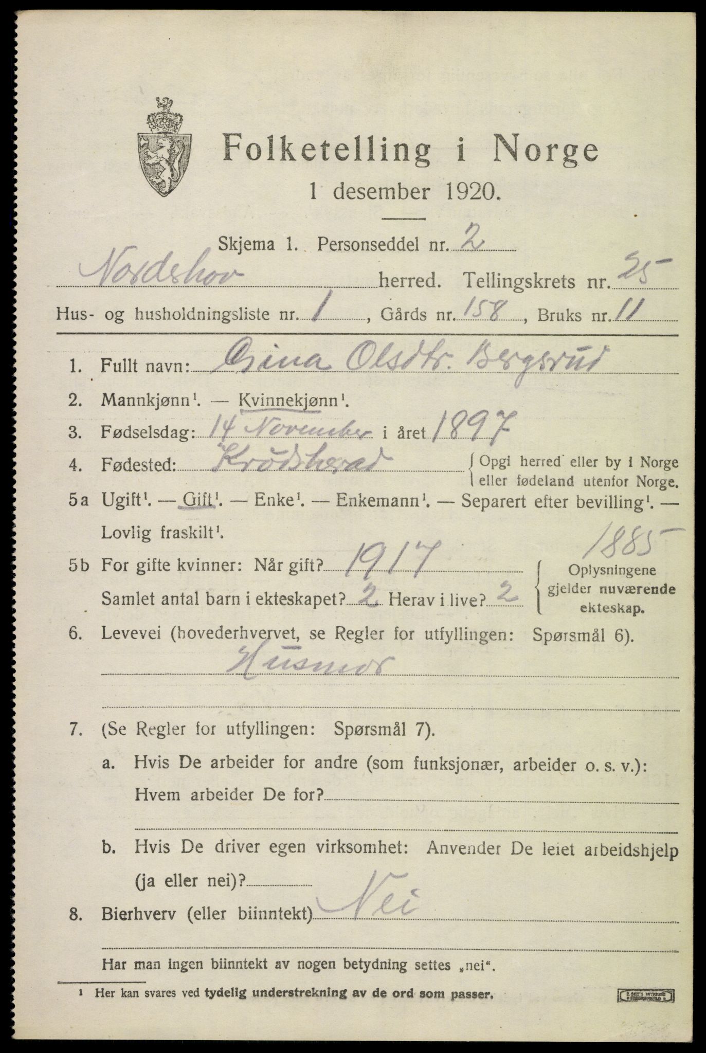 SAKO, 1920 census for Norderhov, 1920, p. 23801