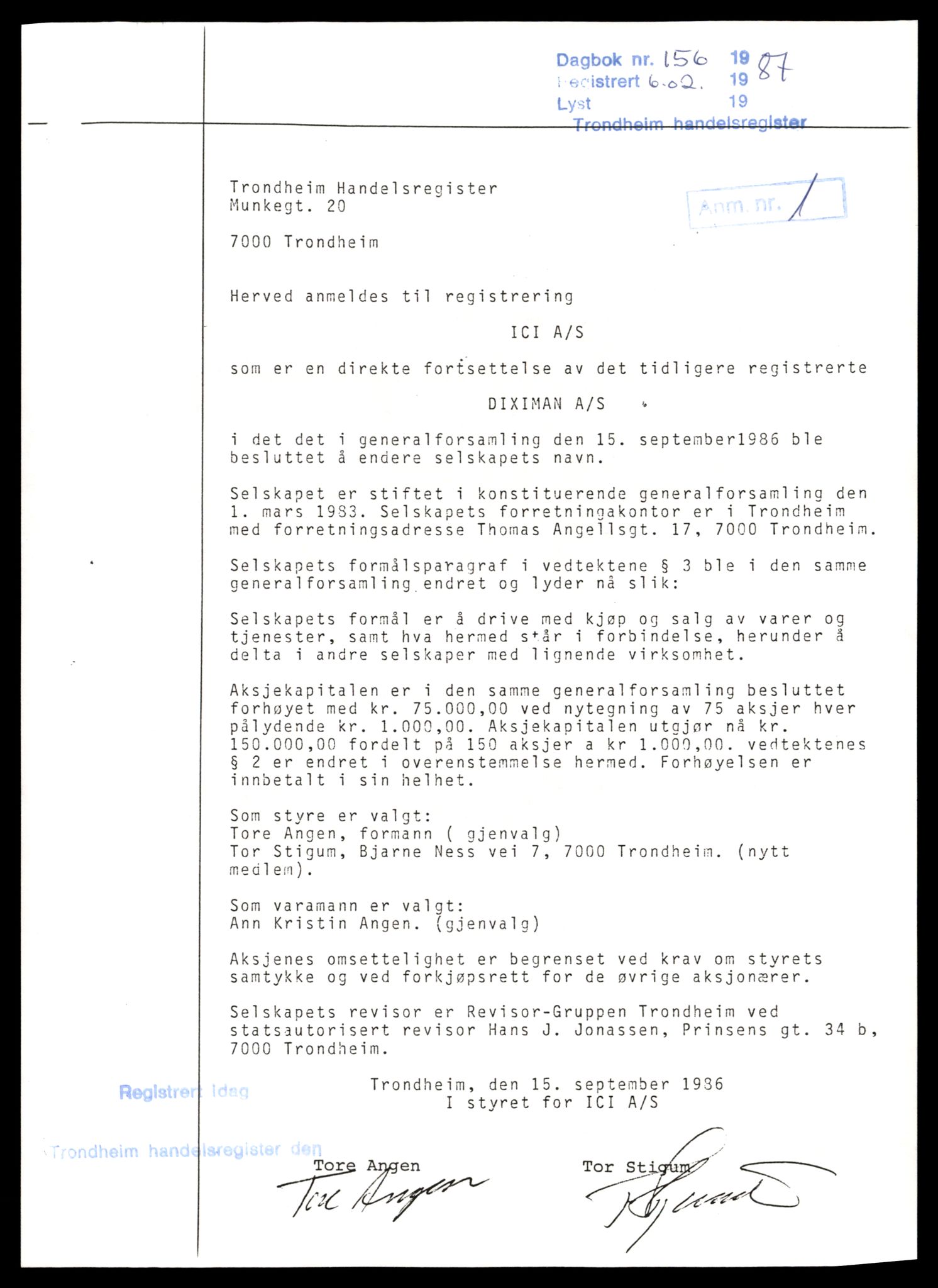 Trondheim byfogd, AV/SAT-A-0003/2/J/Jd/Jda/L0027: Bilag, aksjeselskap, Ic-Ing, 1944-1990, p. 5