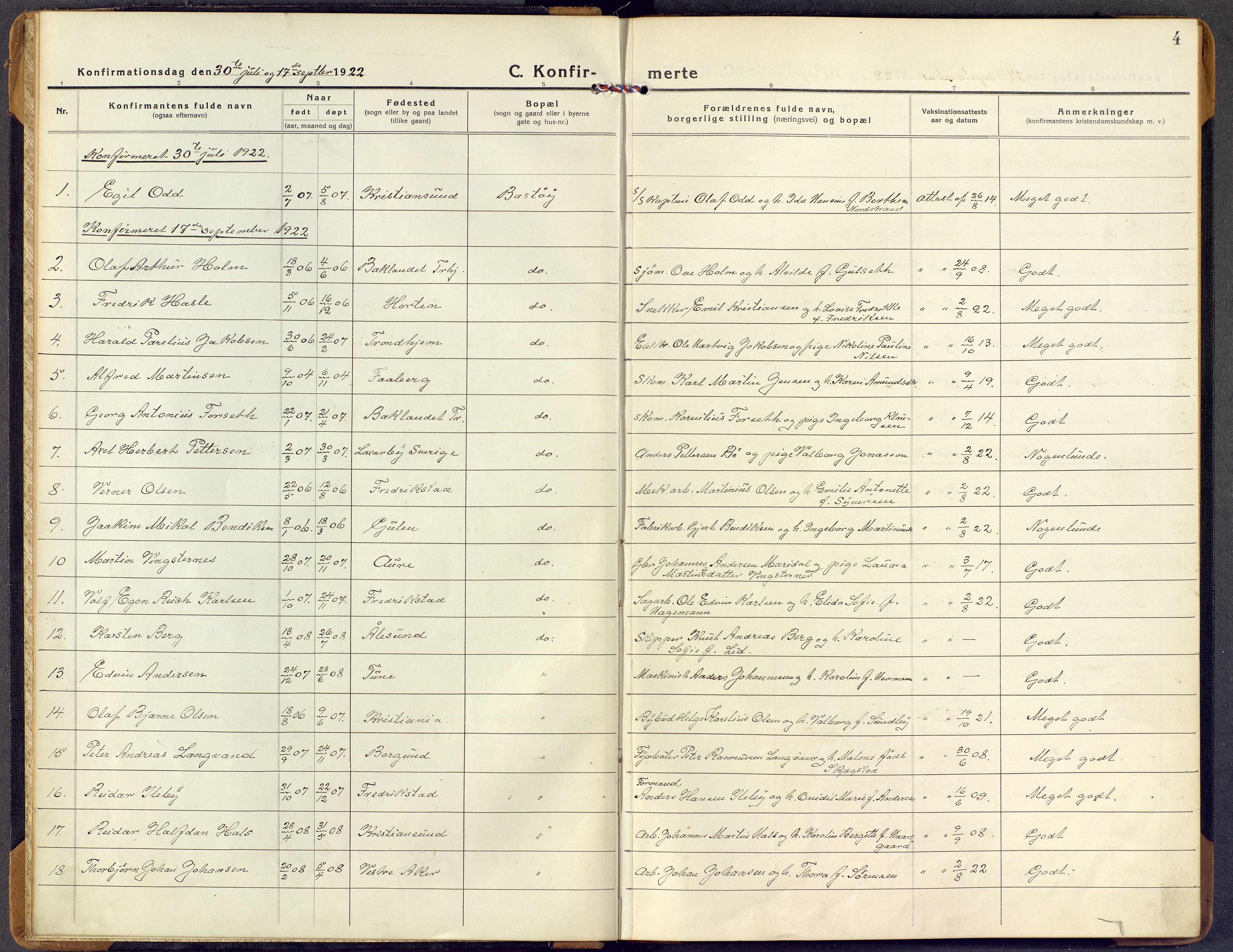Borre kirkebøker, SAKO/A-338/F/Fd/L0001: Parish register (official) no. IV 1, 1922-1964, p. 4