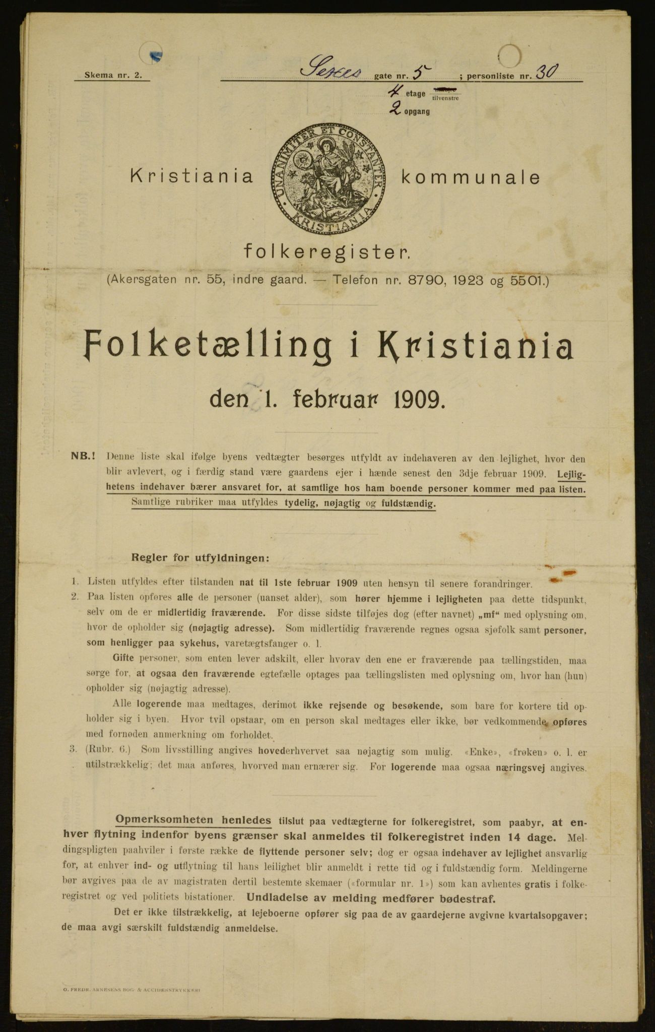 OBA, Municipal Census 1909 for Kristiania, 1909, p. 85990