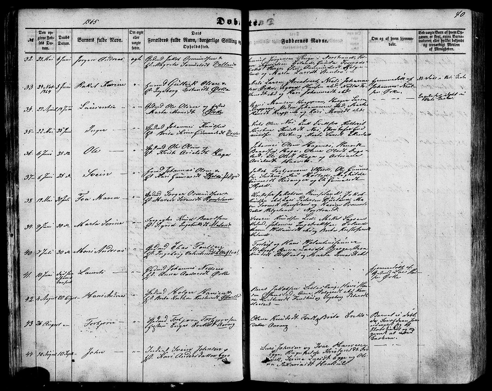 Skjold sokneprestkontor, AV/SAST-A-101847/H/Ha/Haa/L0008: Parish register (official) no. A 8, 1856-1882, p. 40