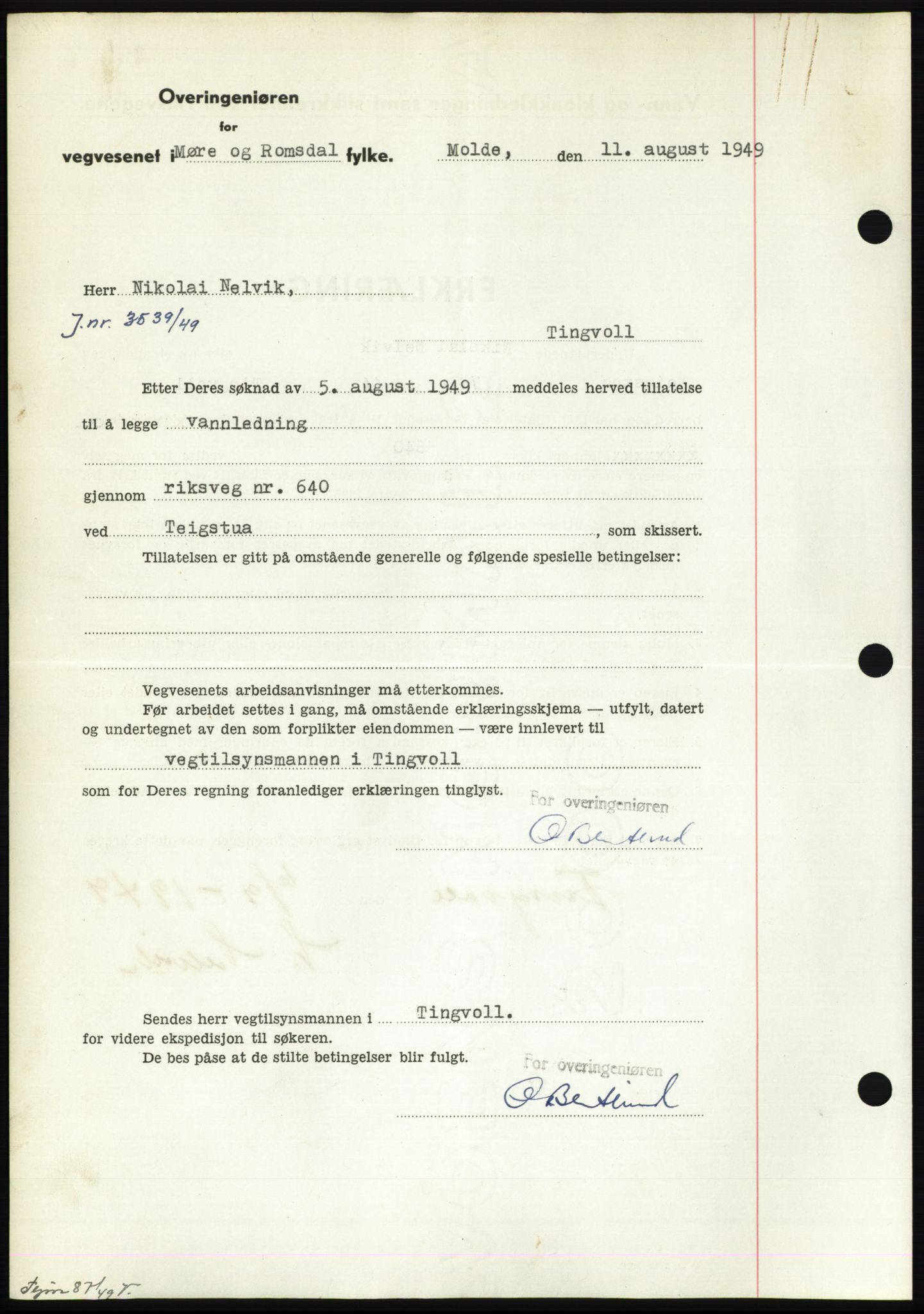 Nordmøre sorenskriveri, AV/SAT-A-4132/1/2/2Ca: Mortgage book no. B102, 1949-1949, Diary no: : 2542/1949