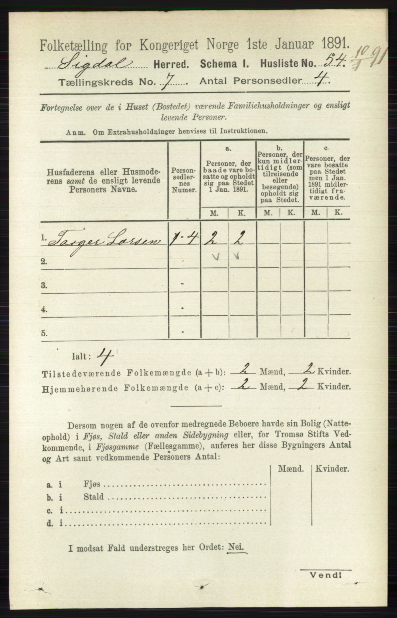 RA, 1891 census for 0621 Sigdal, 1891, p. 2703