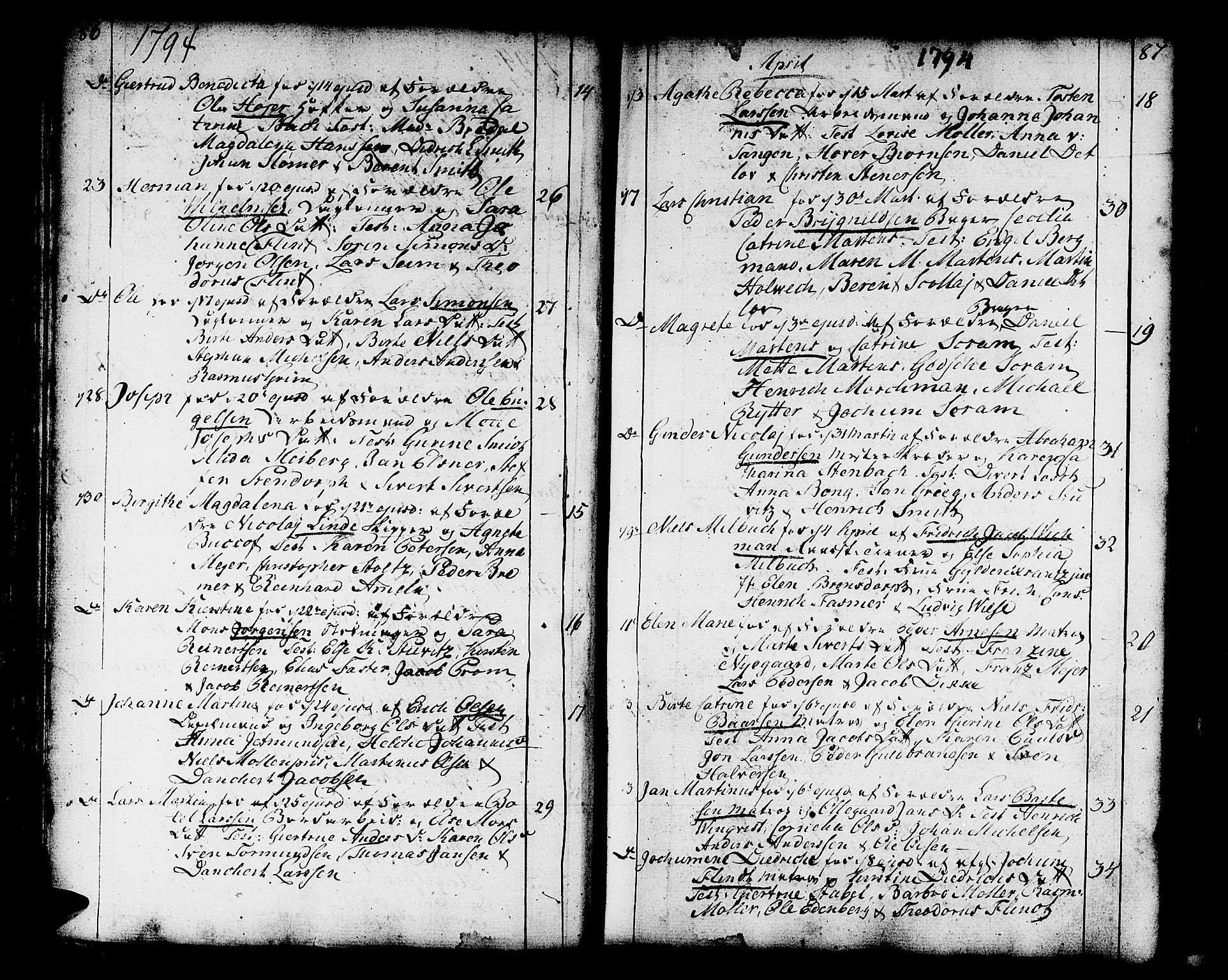 Domkirken sokneprestembete, SAB/A-74801/H/Haa/L0004: Parish register (official) no. A 4, 1763-1820, p. 86-87