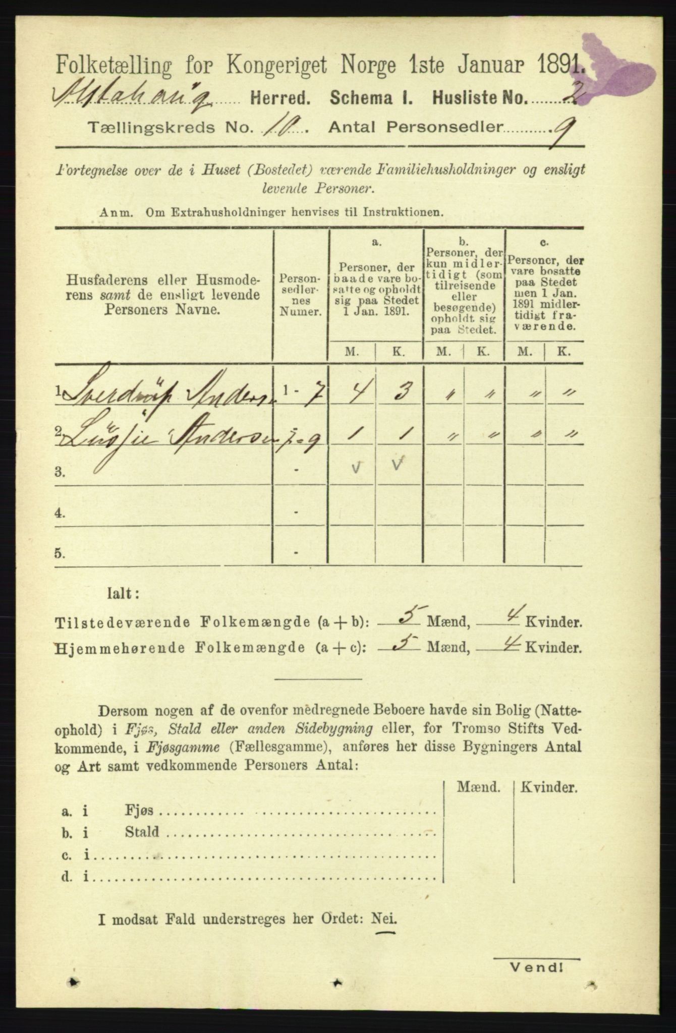 RA, 1891 census for 1820 Alstahaug, 1891, p. 3465