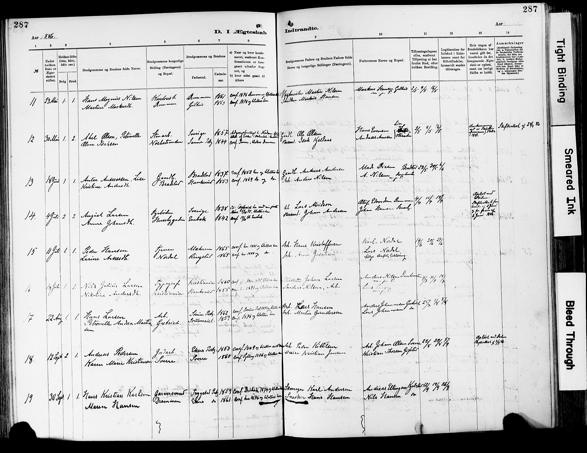 Lier kirkebøker, AV/SAKO-A-230/F/Fa/L0015: Parish register (official) no. I 15, 1883-1894, p. 287